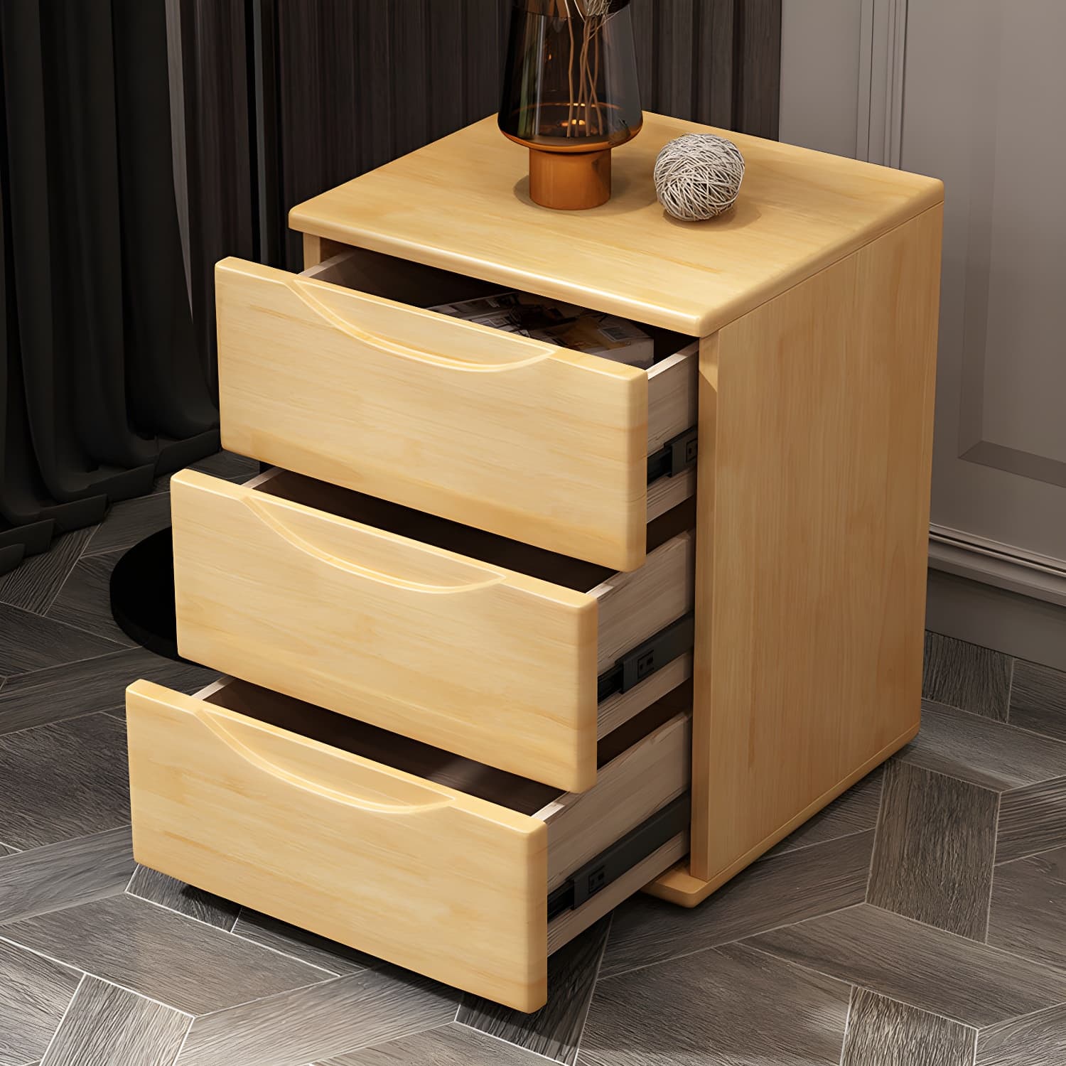 3 Drawers Contemporary Accent Table Nightstand Antique Finish Nightstand thumbnail 7