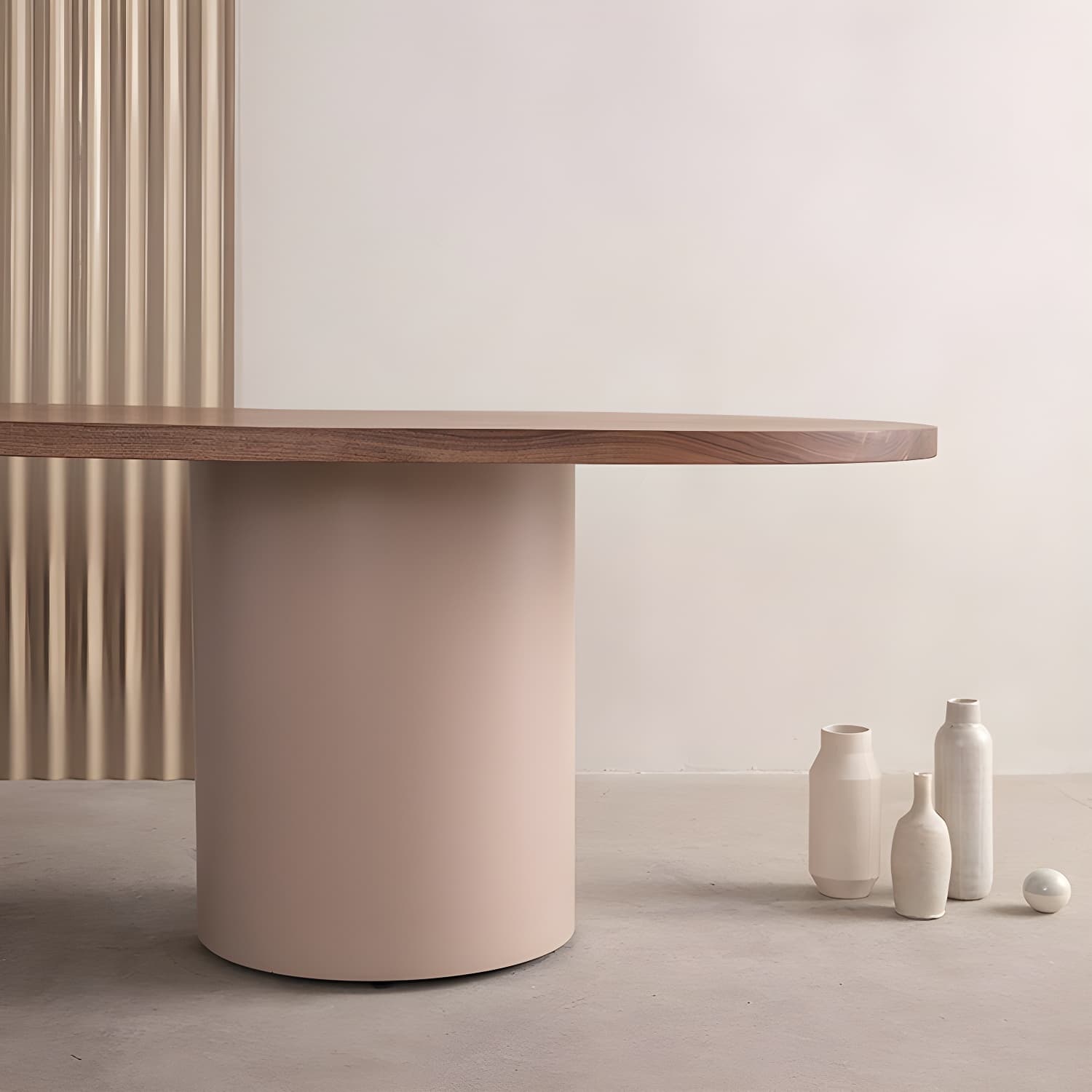 Contemporary Wood Top Oval Dinette Table White Base Dining Table for Living Room thumbnail 6