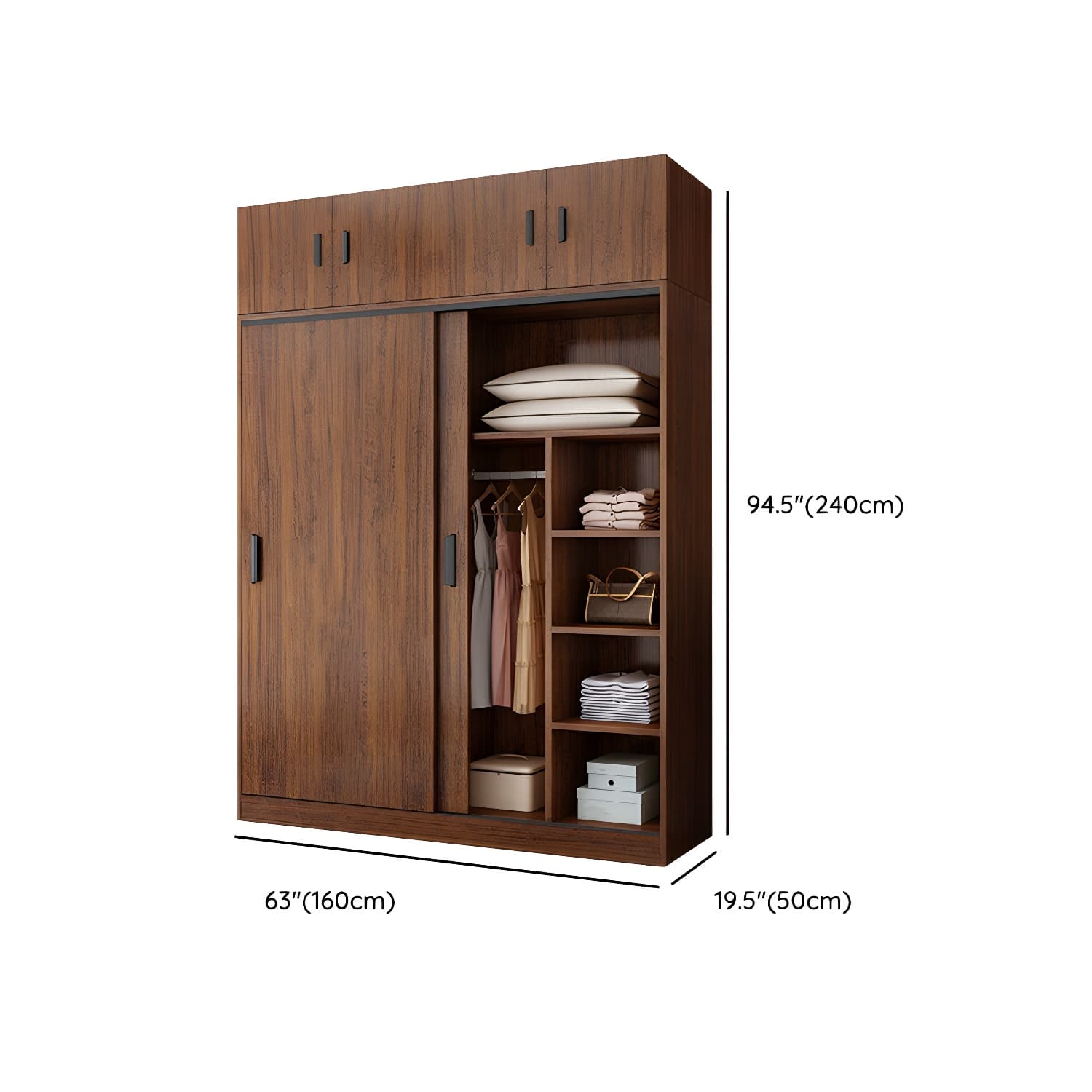 Contemporary Brown Wood Wardrobe Armoire with Clothing Rod & Shelves thumbnail 20