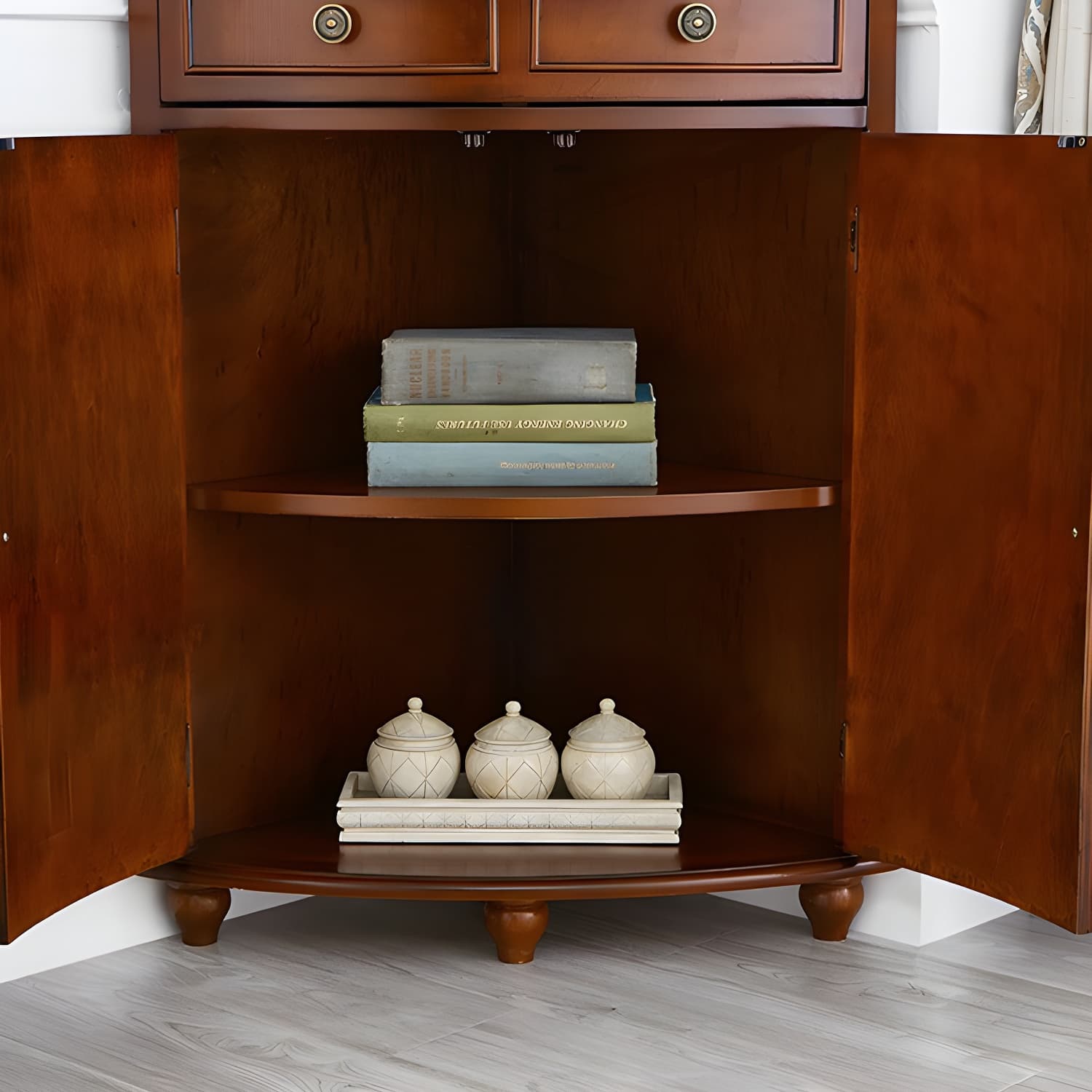 Mid-century Modern 1- Door Cabinet Wooden Corner Cabinet with Shelf thumbnail 9
