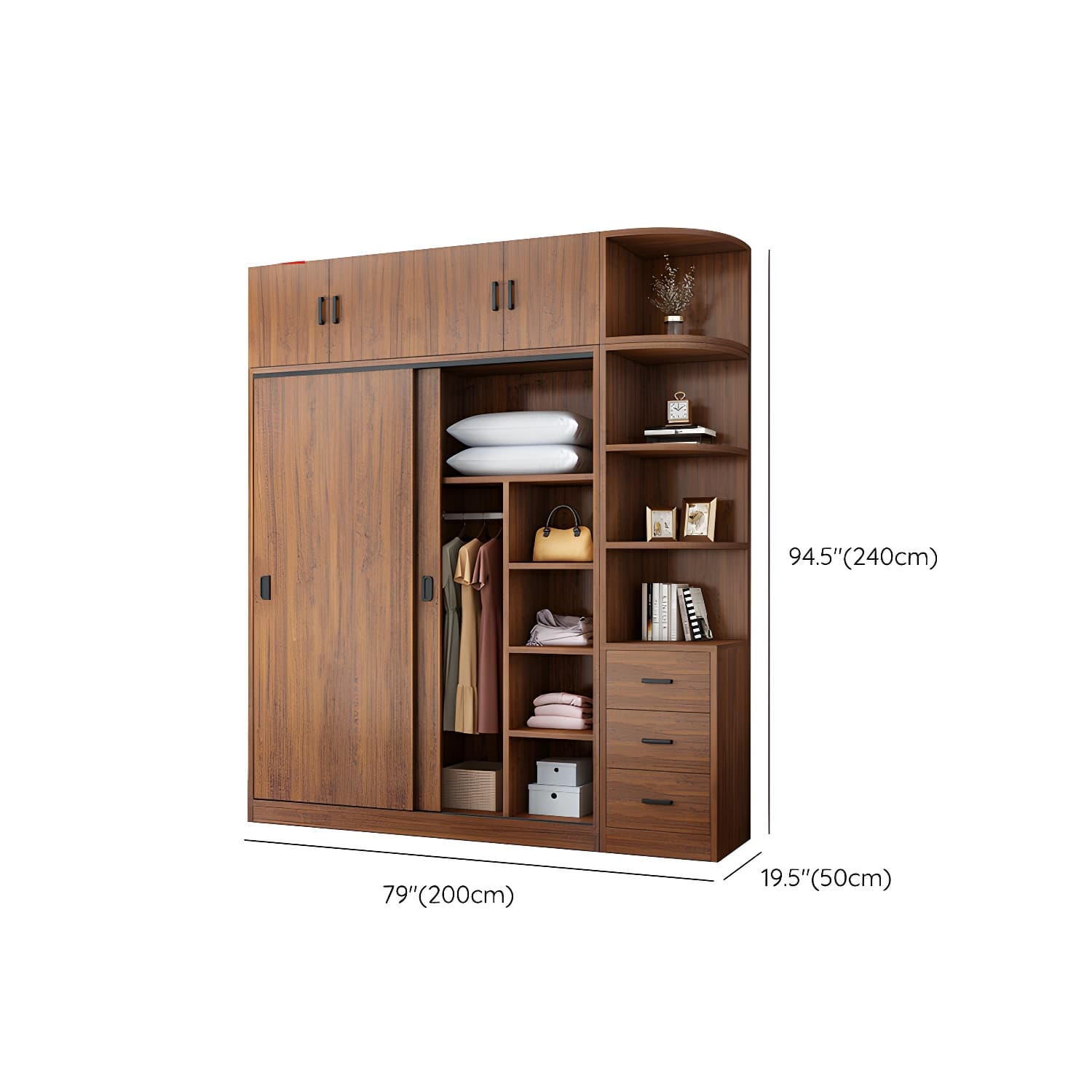 Modern Wooden Wardrobe Armoire with 3 Clothing Rods and Interior Shelves thumbnail 12