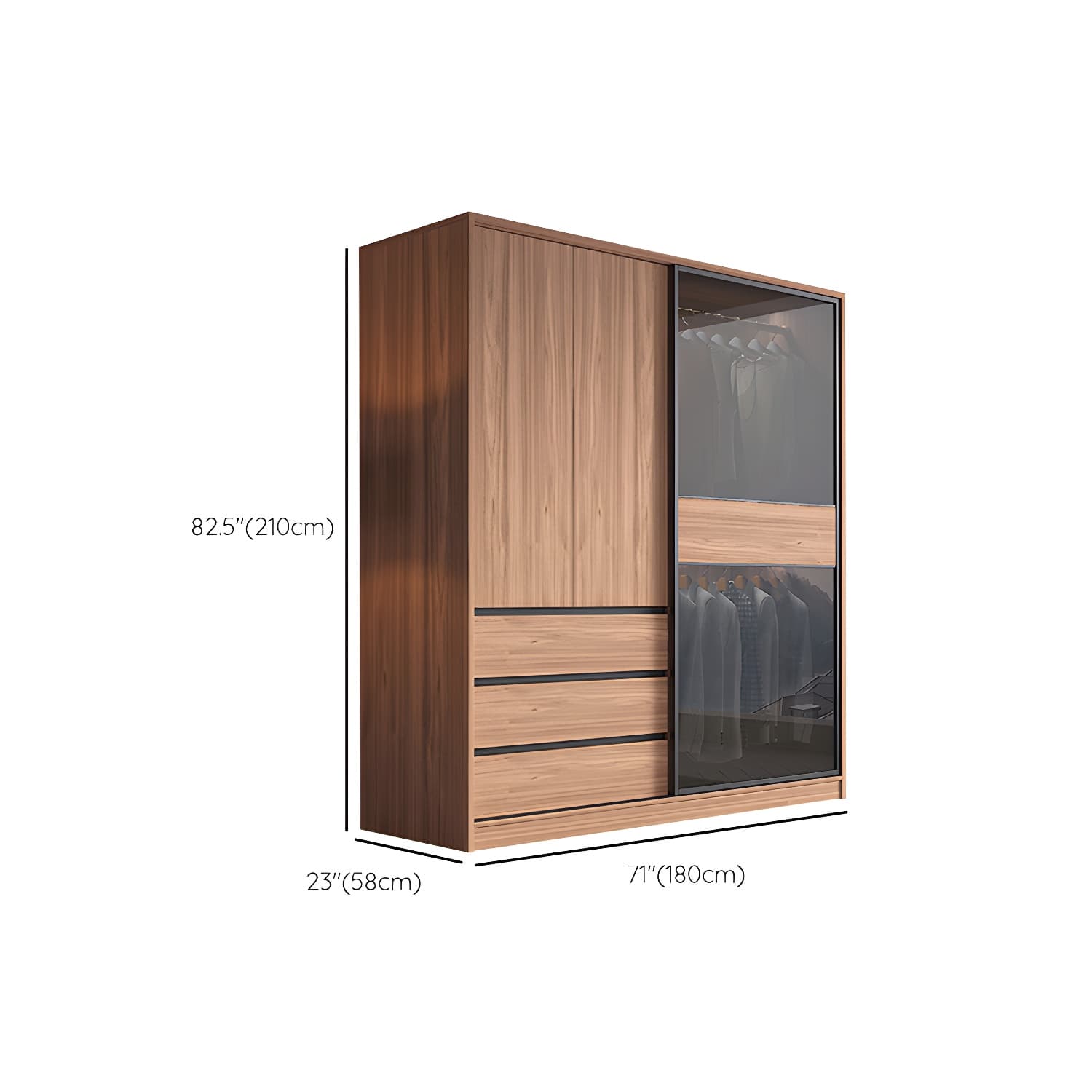 Glass and Wood Wardrobe Cabinet Brown Wardrobe Armoire with Garment Rod thumbnail 14