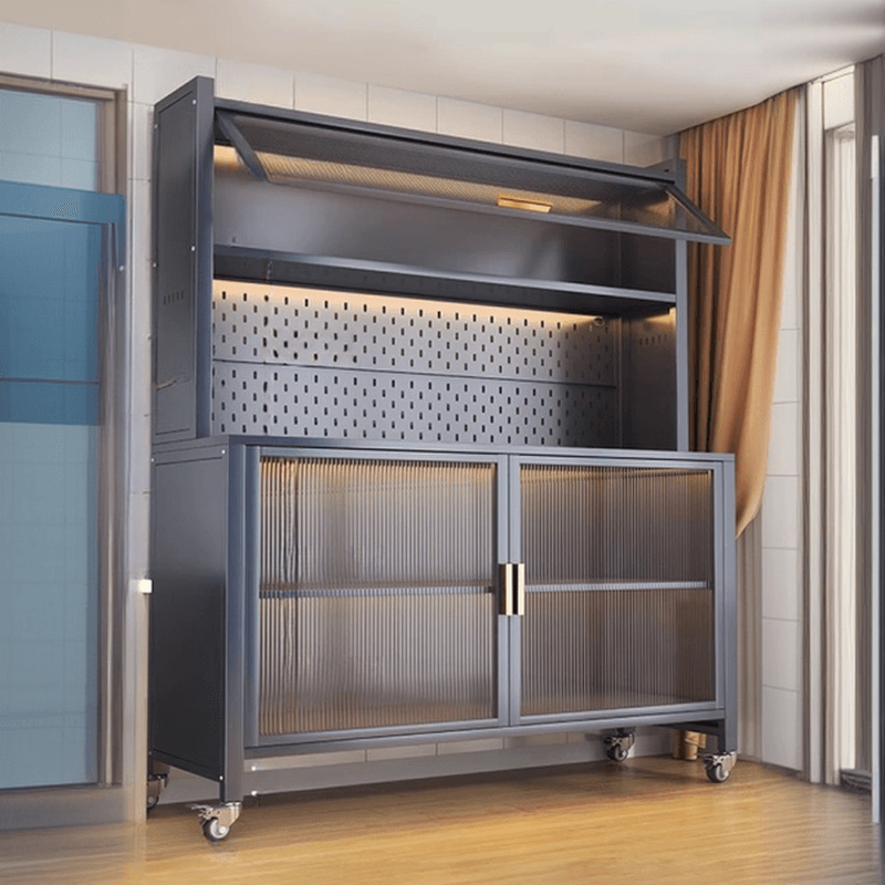 Narrow Steel Countertop Sideboard with Wheels, Cupboard, Changeable Shelf, and 3/4 Doors thumbnail 1