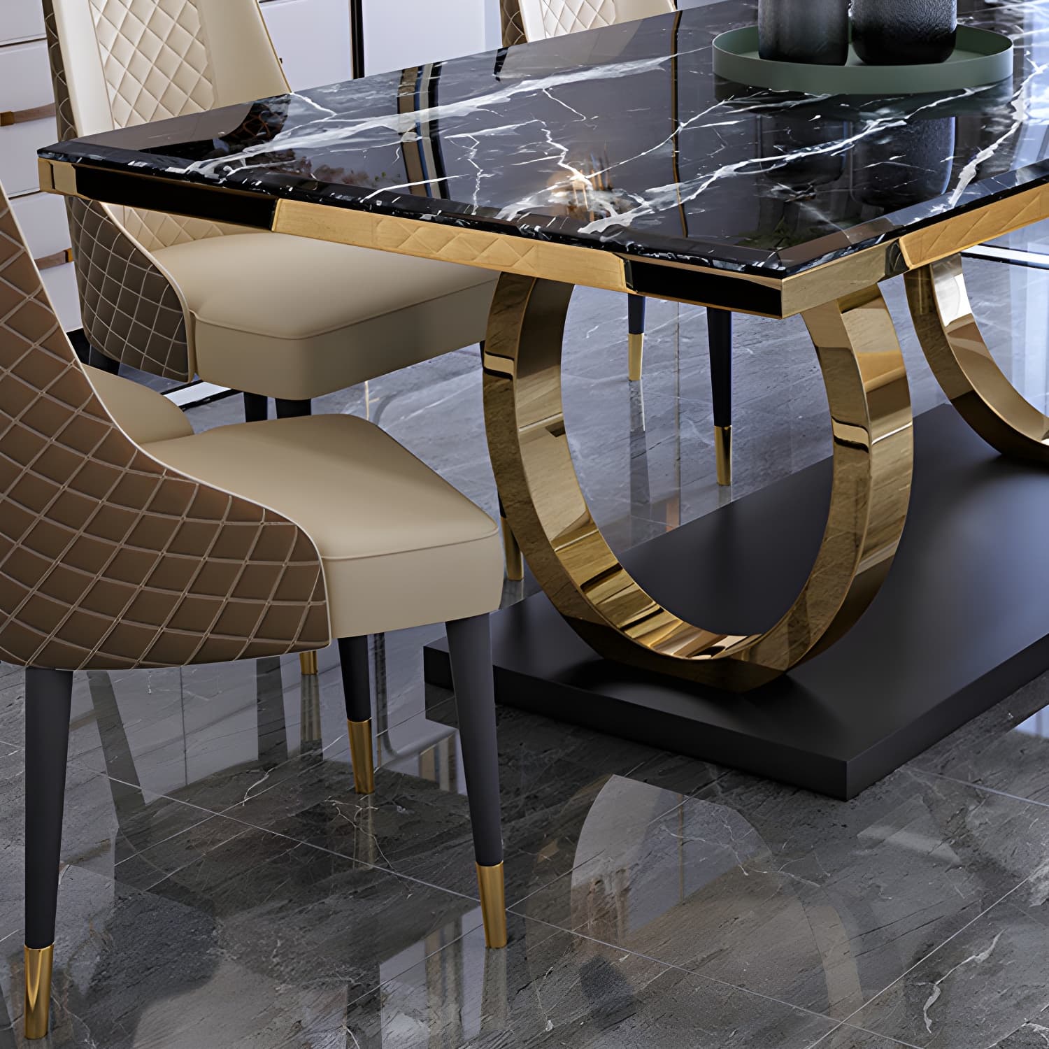 Modern 1/4/5/6/7 Pieces Black Dining Table Set with Marble Top Rectangle Dinette Set thumbnail 7