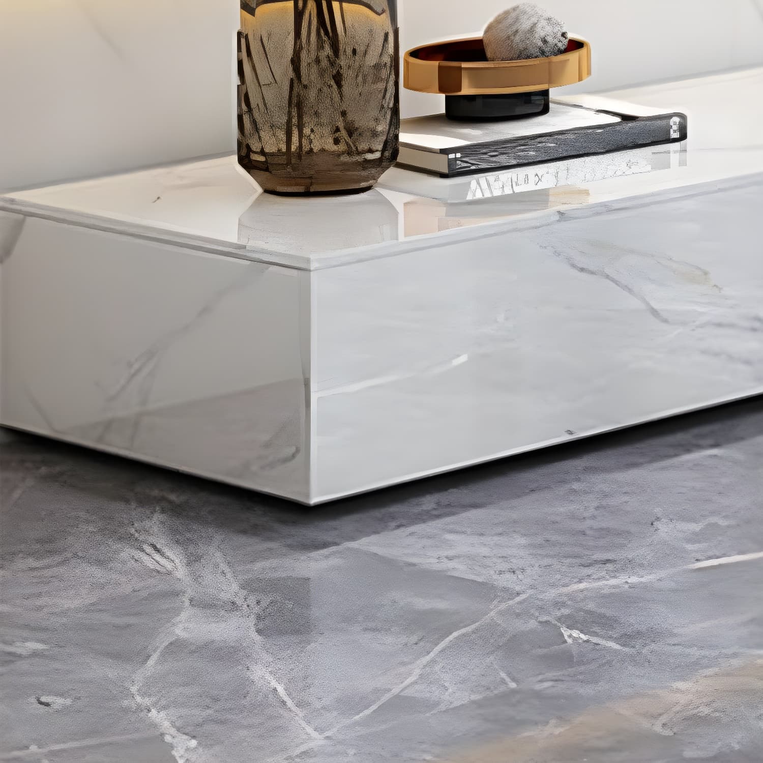 Stone TV Stand Modern TV Console with 6 Drawers Included, White thumbnail 7