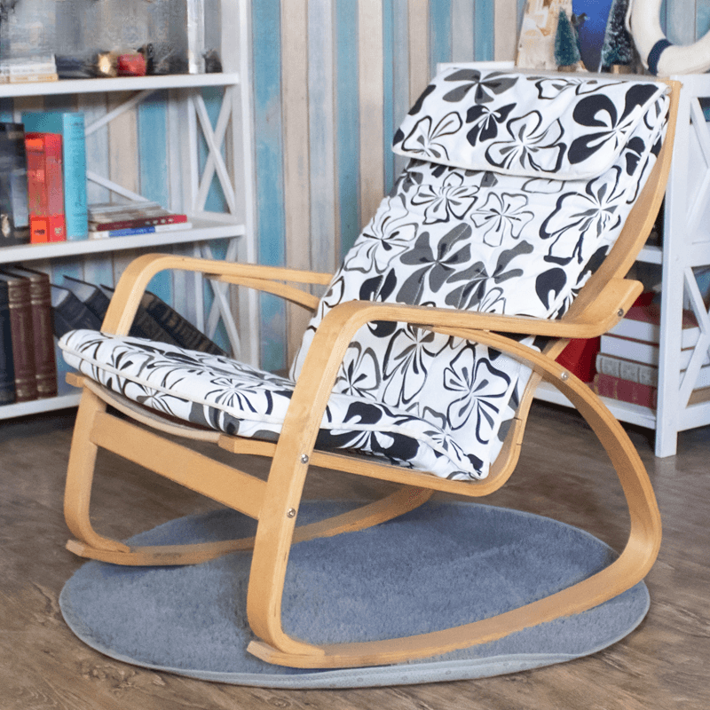 Ergonomic Natural Wood Rocking Armchair with Rear Back, Stationary thumbnail 6