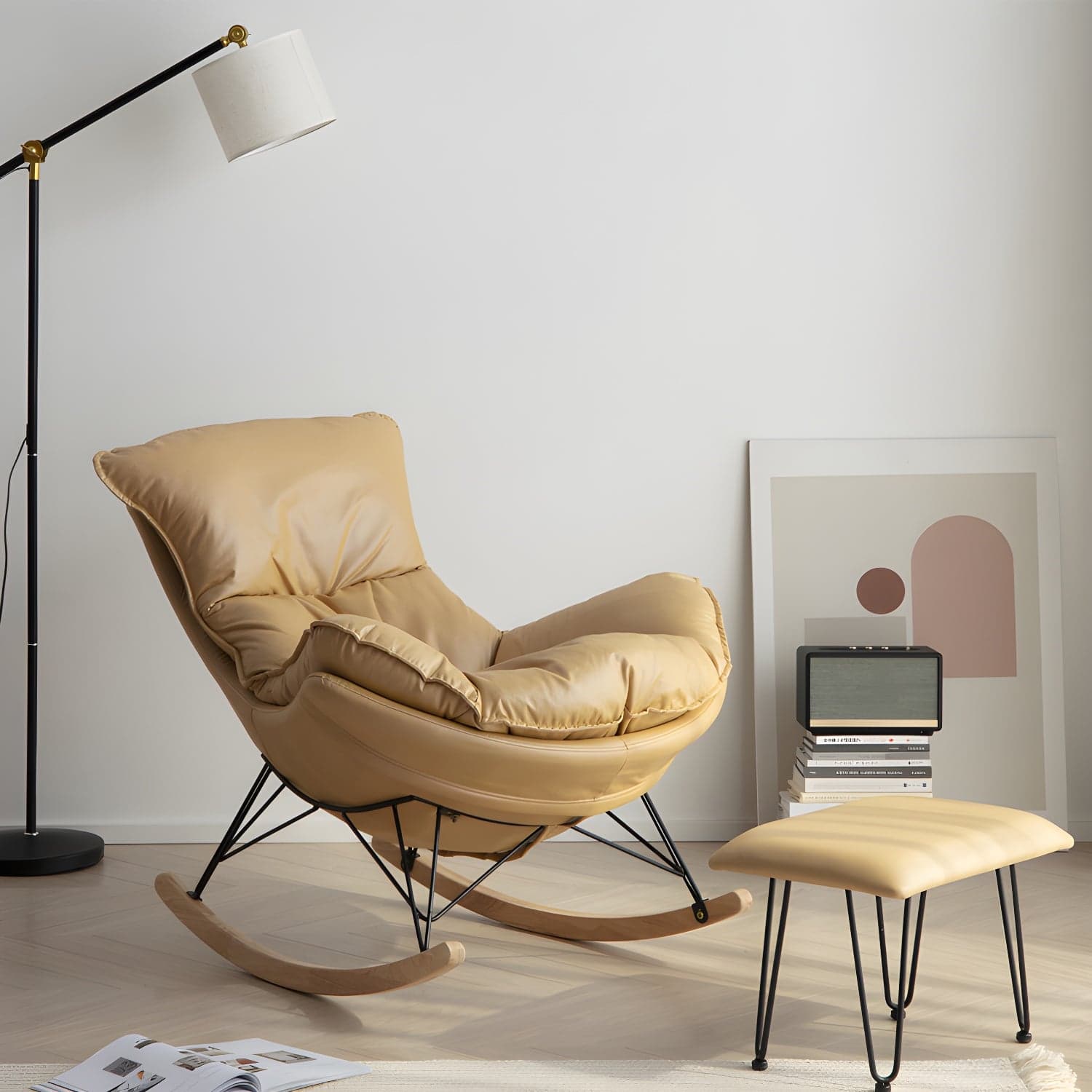 Modern Rocking Chair Upholstered Button-Tufted Glider for Living Room thumbnail 9