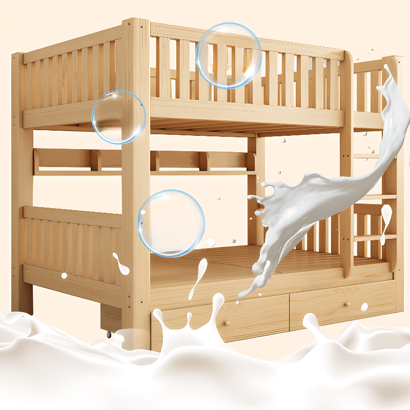 Timber Wood Color Bunk Bed with 2 Storage Boxes, Safety Guardrail & Compartment Bedroom thumbnail 5
