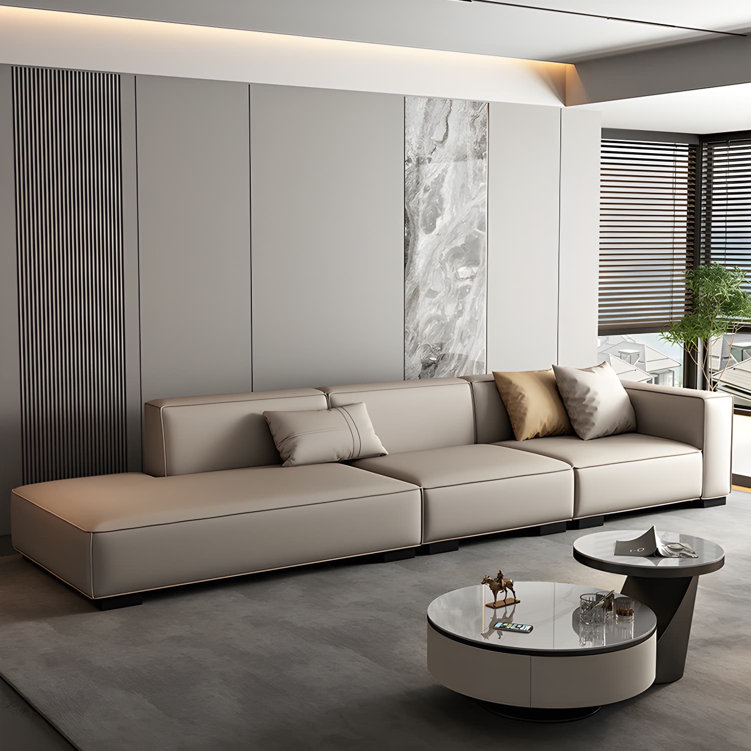 Modern Gray Faux Leather Sofa Chaise with Square Arms and Pine Wood Legs thumbnail 2