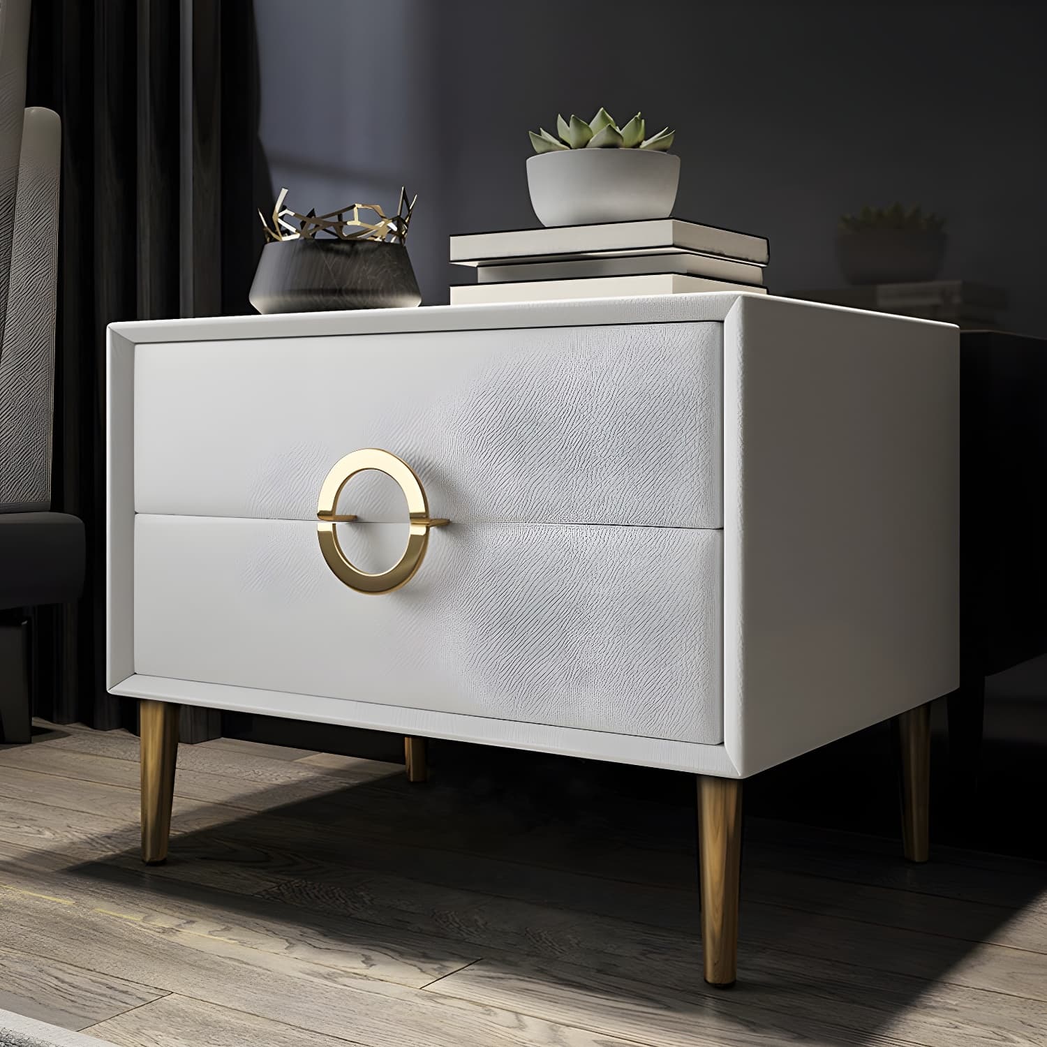 Glam Style Solid Wood Two Drawers Nightstand with Legs for Bedroom thumbnail 22
