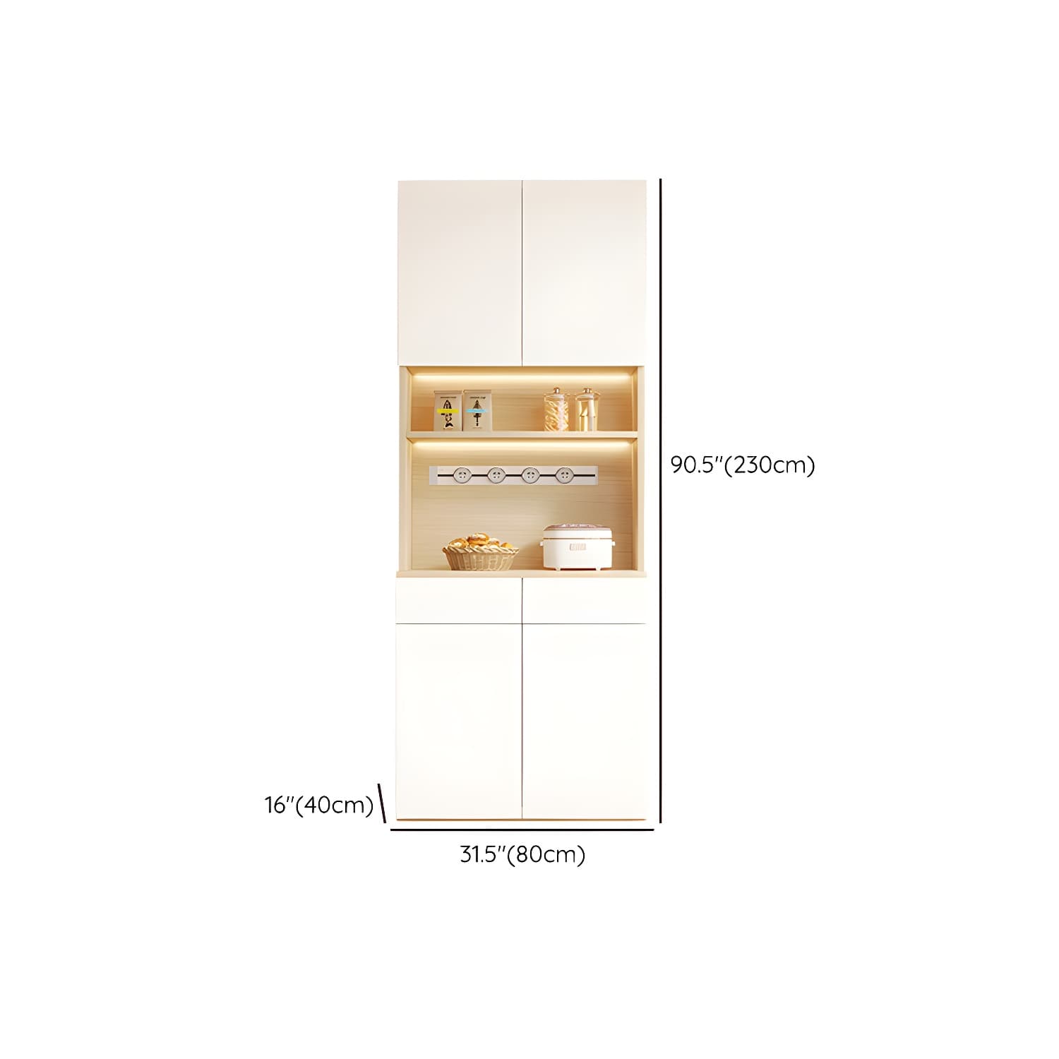 Scandinavian White Wood Buffet Sideboard Cabinet with Cabinets and Shelves thumbnail 14
