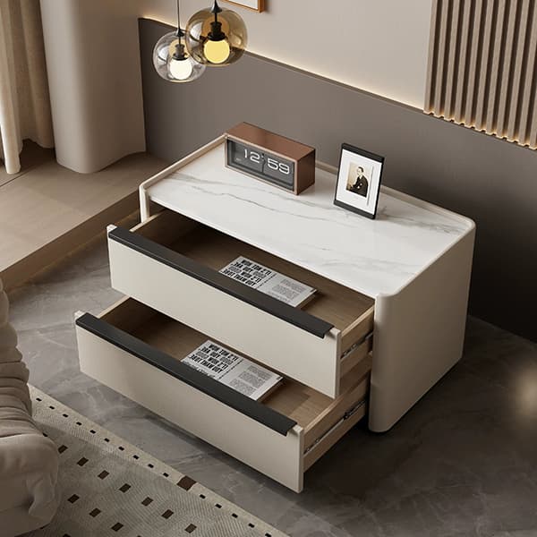 Modern Faux Leather Drawer Storage Nightstand in Stone Finish thumbnail 16