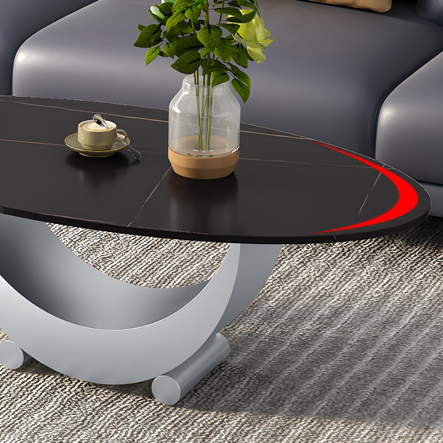 2 Piece Nesting Tables Oval Minimalist Modern Coffee Table Set thumbnail 10