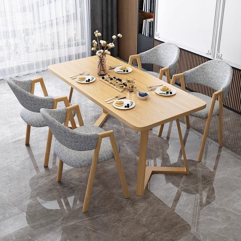 Dining Table Set with Sleighing Recycled Wood Fixed Table and Padded Chair with Back and Armrest, 5-piece thumbnail 3