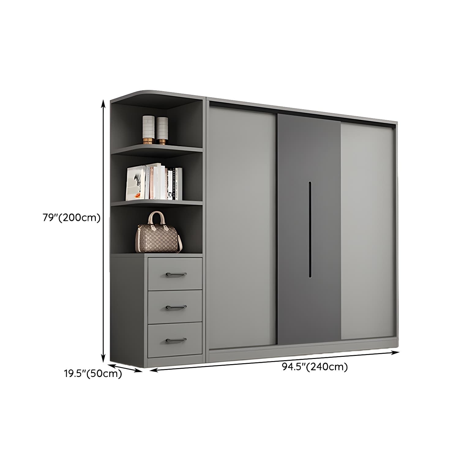 Contemporary Wood Grey Cloth Rod Included Wardrobe with Shelves thumbnail 27