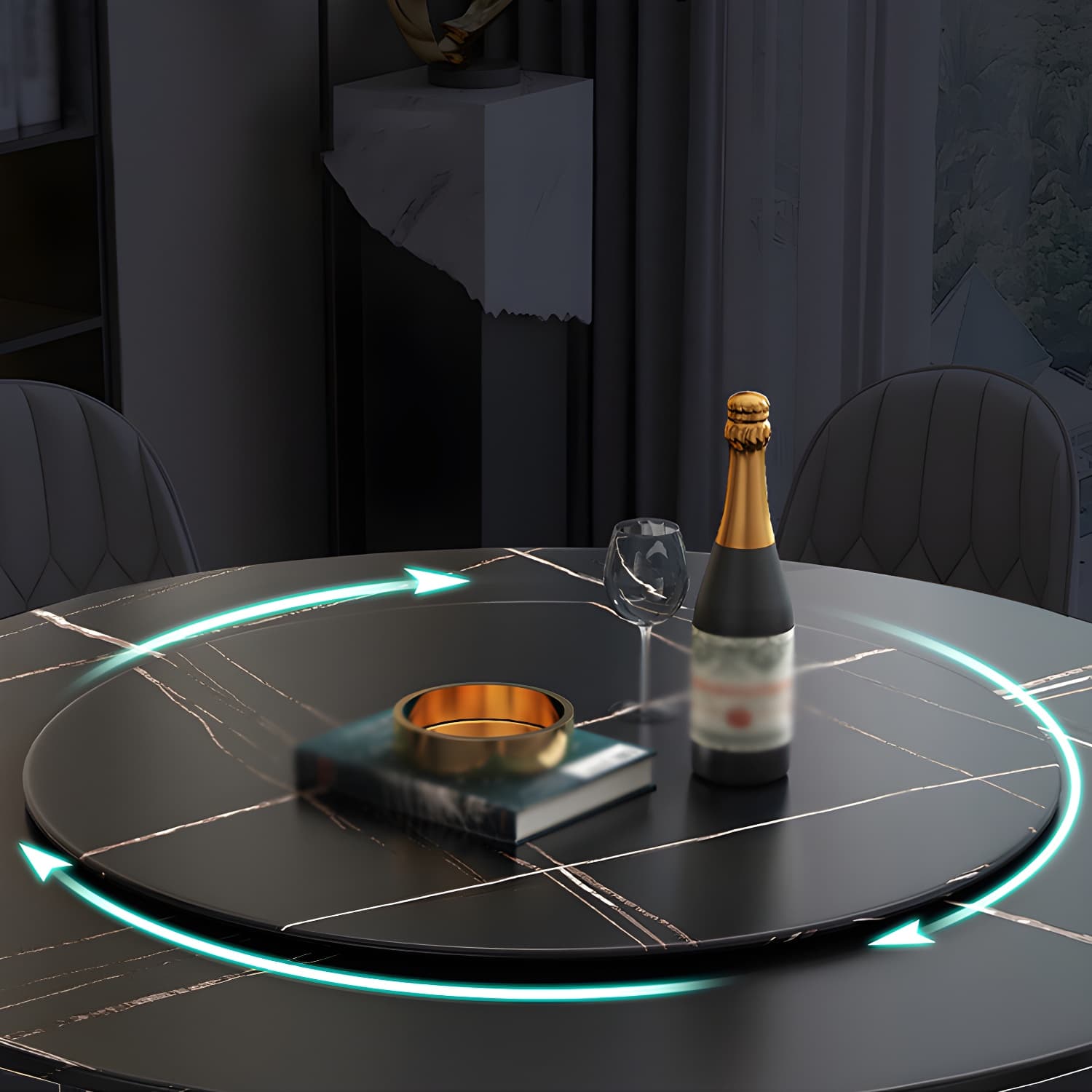 Modern 1/2/7 Pieces Dining Set Round Sintered Stone Dining Table for Dining Room thumbnail 7