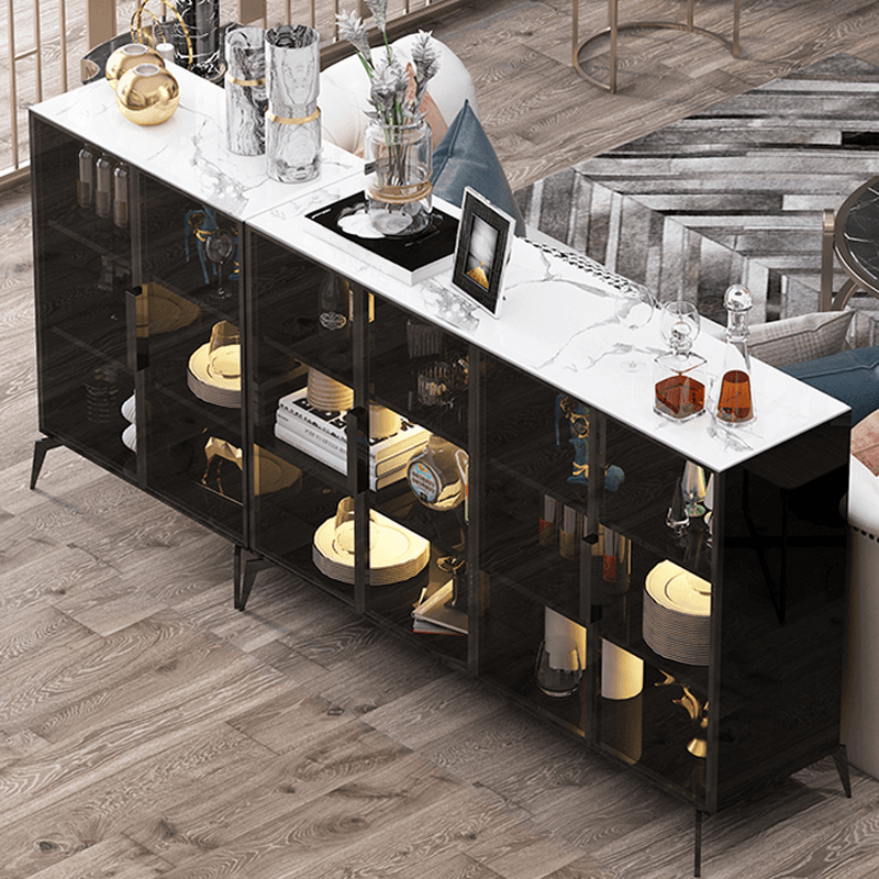 Coal Art Deco Sideboard with Locker, Standard/Narrow Size, Three Internal Shelves, and Glass Doors