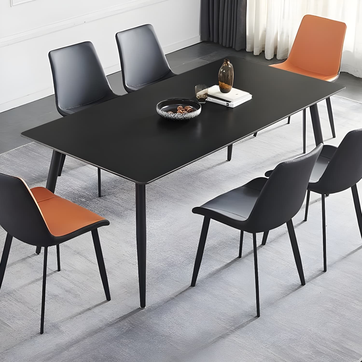 Modern Scratch-Resistant Stone Top Black Metal Base Kitchen Table thumbnail 3