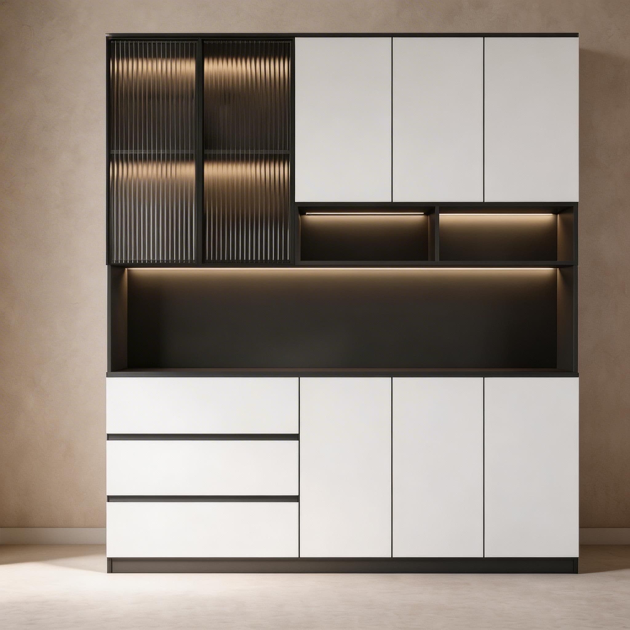 Trendy Sideboard with 3 Drawers, Cupboard, Wide/Standard/Narrow Sizes, 2/1 Shelves, Cabinets, and Glass-panel Door thumbnail 22