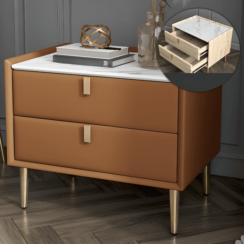 Organic Modern Nightstand With Drawer Organization Featuring 2 Drawers, Stone Countertop, and Leg thumbnail 7