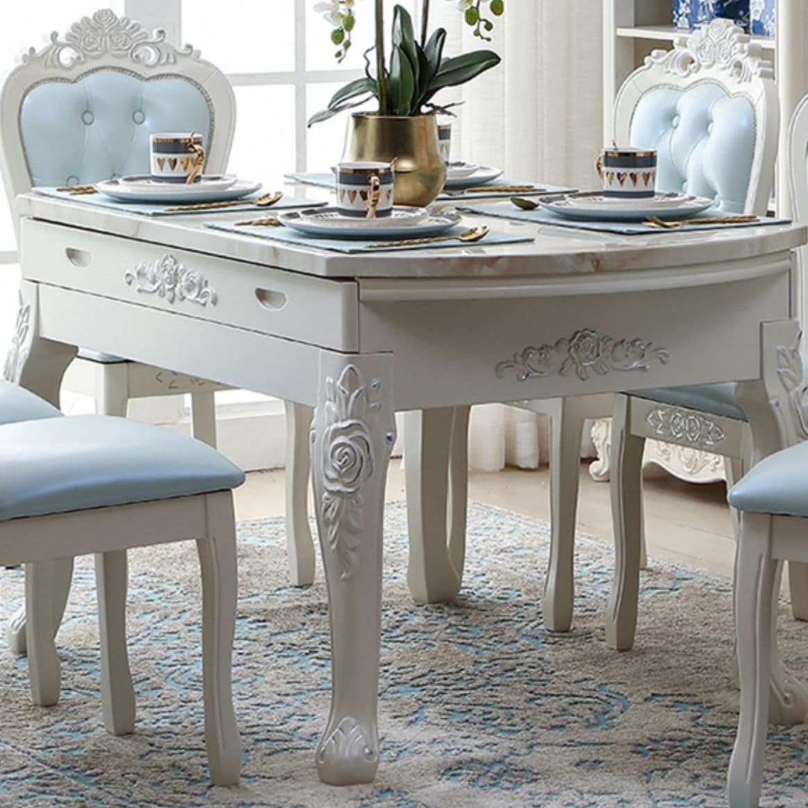 Victorian Dining Room Set Standard Height with Rectangle Top 4 Legs Base Dining Furniture thumbnail 15