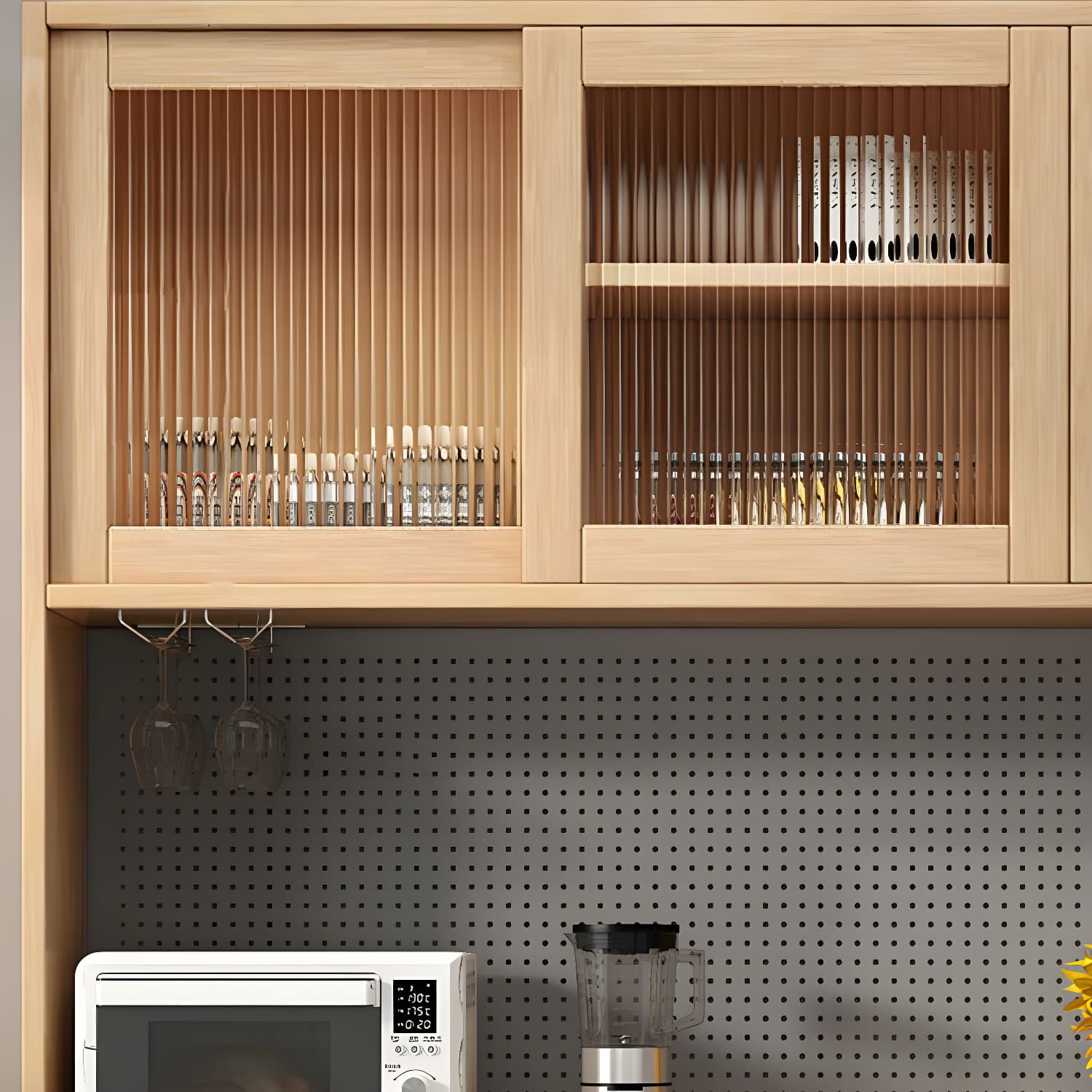 Modern Style Solid Wood Storage Sideboard Cabinet with Glass Doors and Drawers thumbnail 13