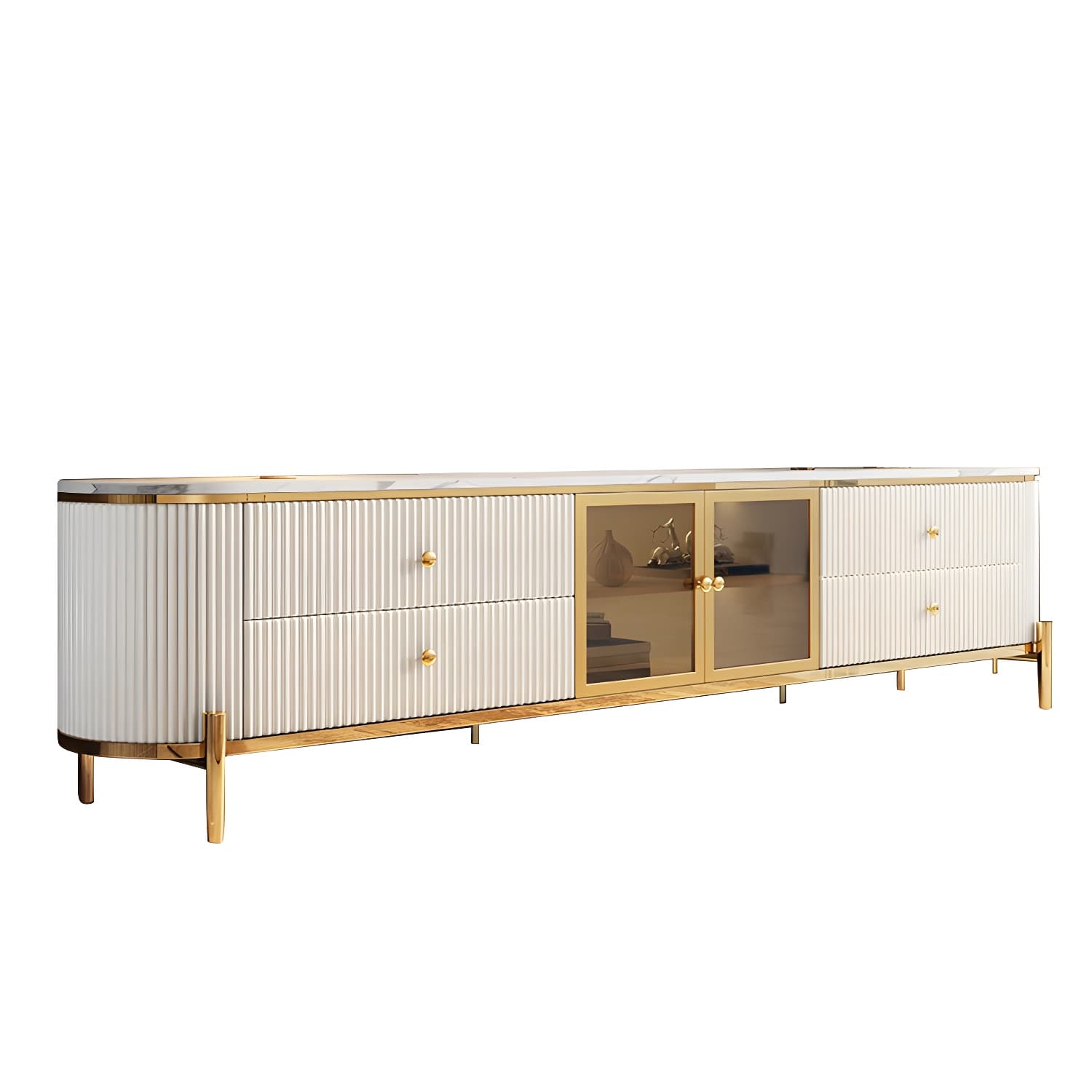 Modern TV Media Console Stone TV Stand Console with 4 Drawers thumbnail 7