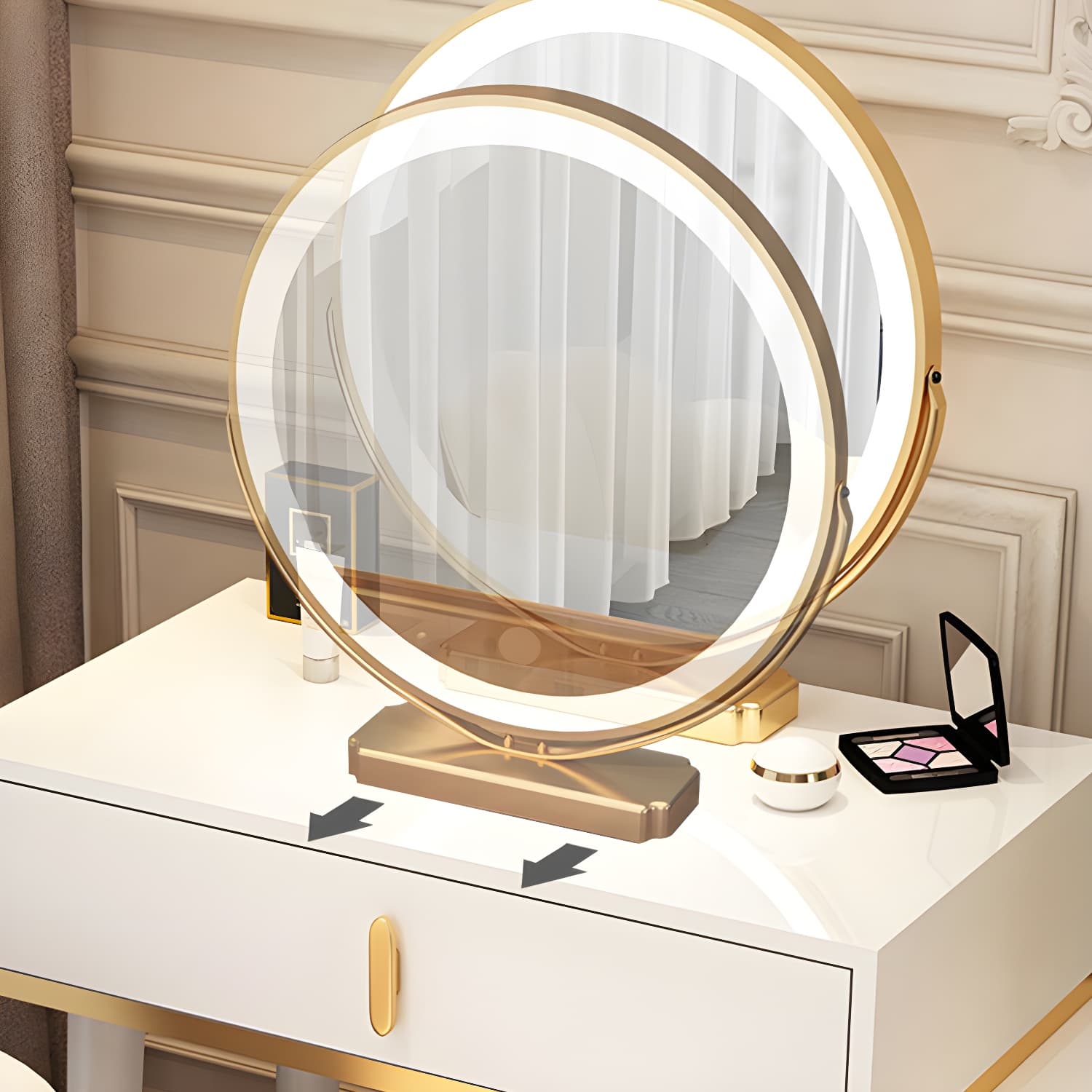 Contemporary Make-up Vanity with Wooden Top and Drawers for Bedroom thumbnail 10