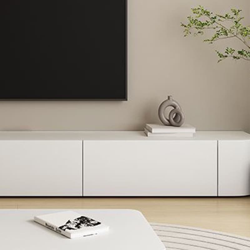 Modern White Long Over 67 inches TV Stand Featuring Without Legs Design and Self-Close Drawer Glides thumbnail 9