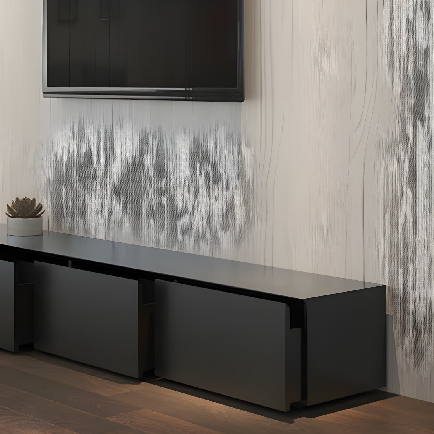 Modern TV Stand with Drawers and Soft Close Glides - Low Height, Wood Material thumbnail 10