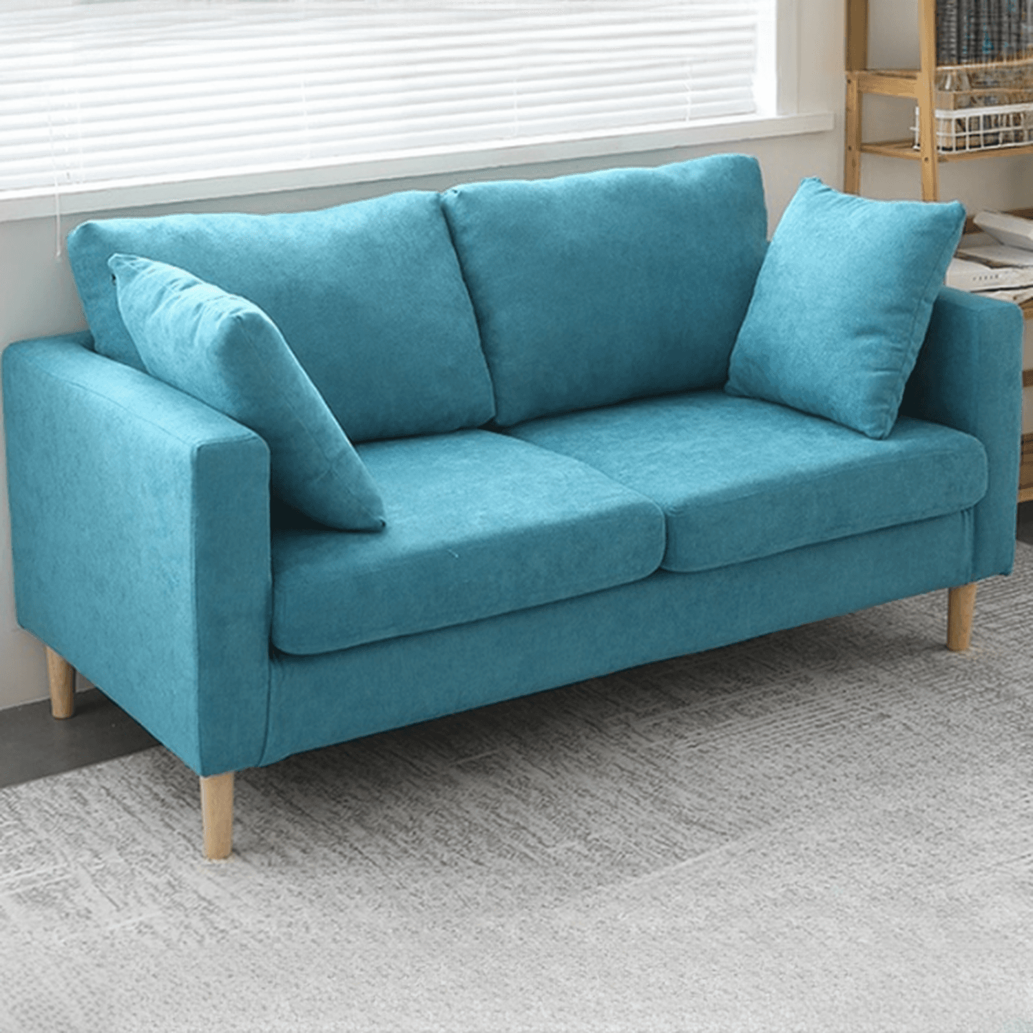 Cream/Dove Grey/Cerulean Loveseat with Slipcover, Wide Pillow Back, Receptacle and 2 Pillows thumbnail 4
