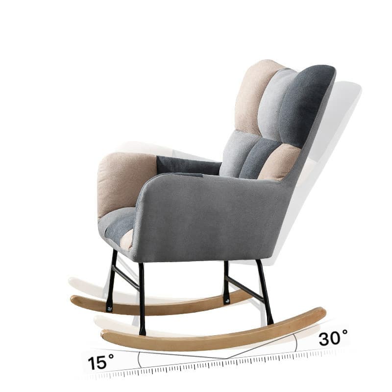 Cotton Cushioned Seat & Back Stationary Rocking Reading Chair with Flared Arm, Footstool, Wing Back & Light Wood Legs thumbnail 19