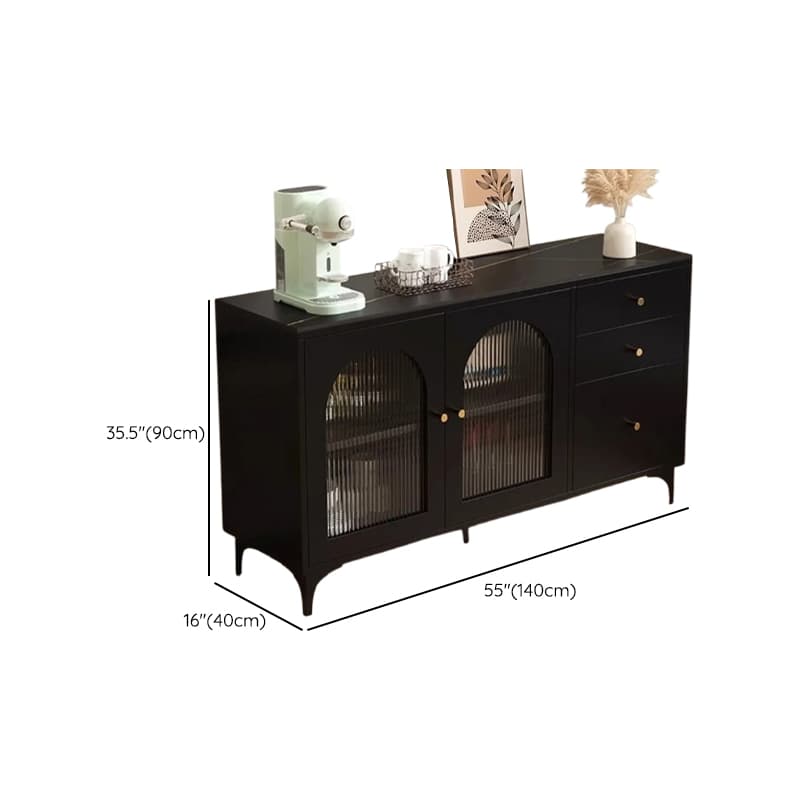 Narrow/Standard Coal Sideboard in Wood with Hutch, Glass Doors and Flexible Shelf in a Modern Style, 3 Drawers Included/Not Included thumbnail 13