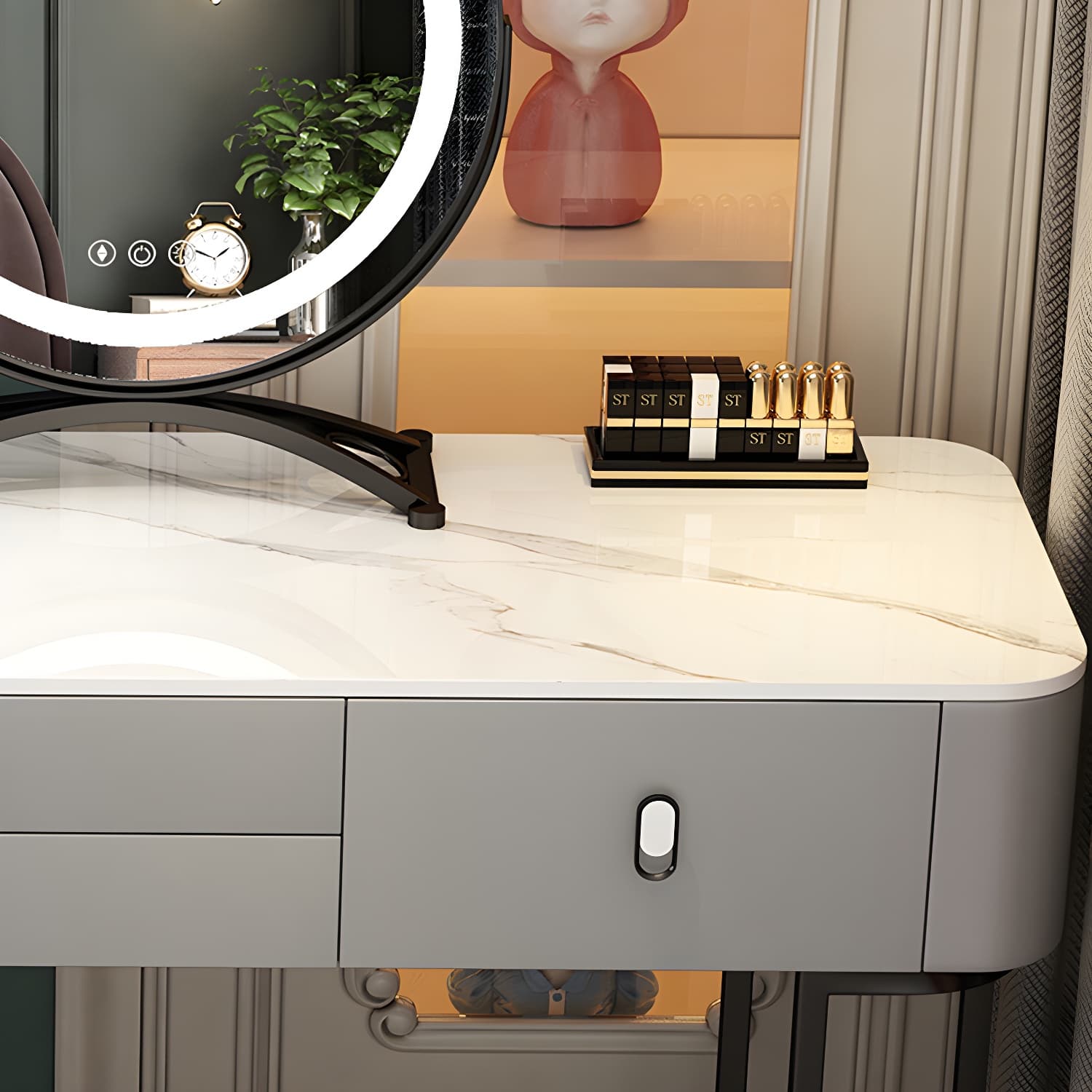 Glam Bedroom Vanity Dressing Table Stone Makeup Vanity Desk with Drawer thumbnail 10