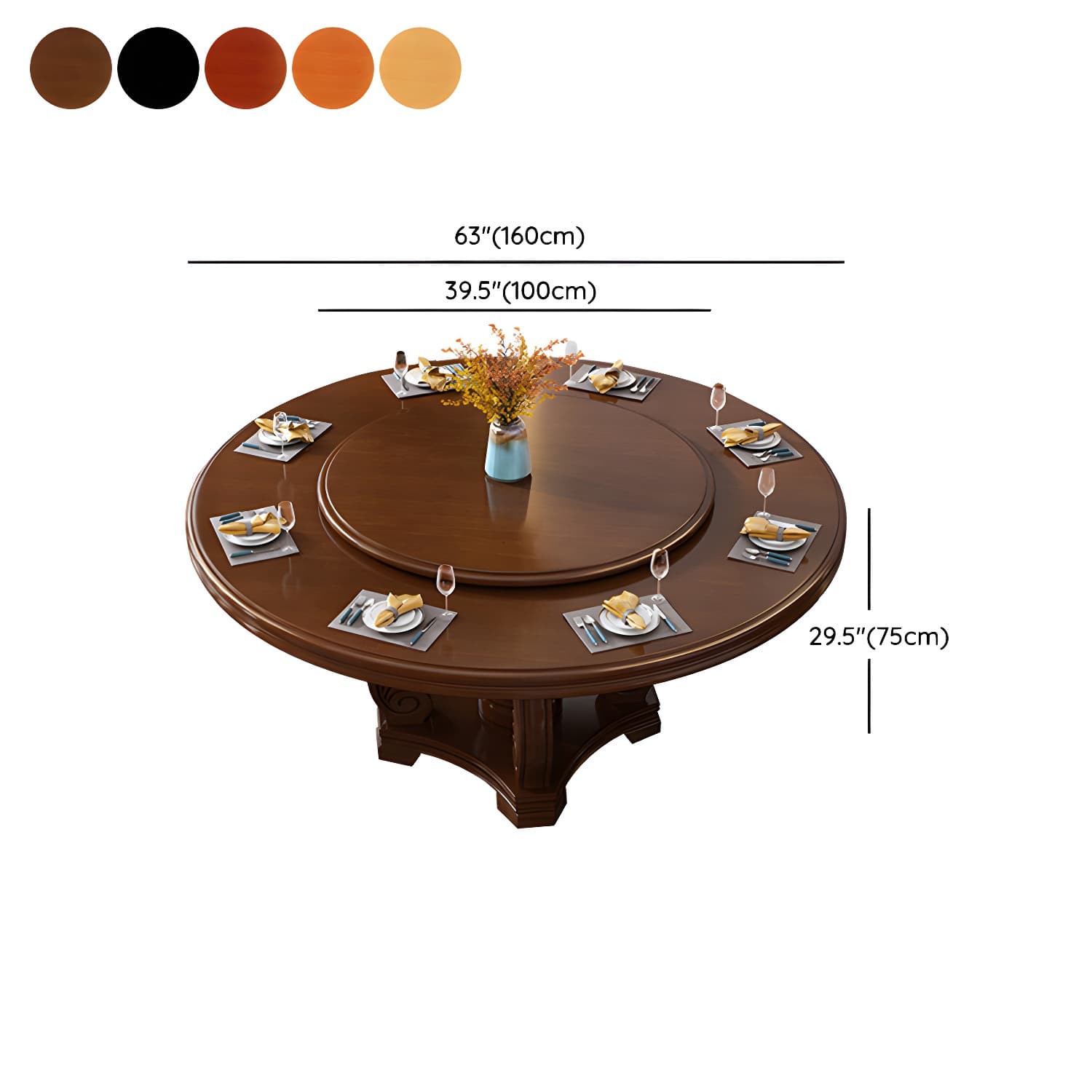 Round Solid Wood Dining Table Modern Turntable Furniture with Pedestal Base thumbnail 22