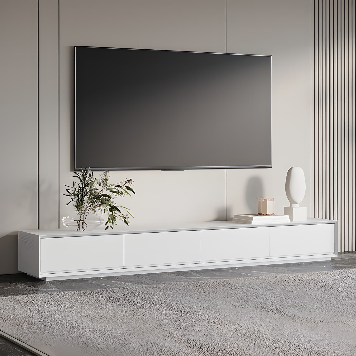 White Wood TV Stand Modernism TV Stand With Drawers for living Room thumbnail 5