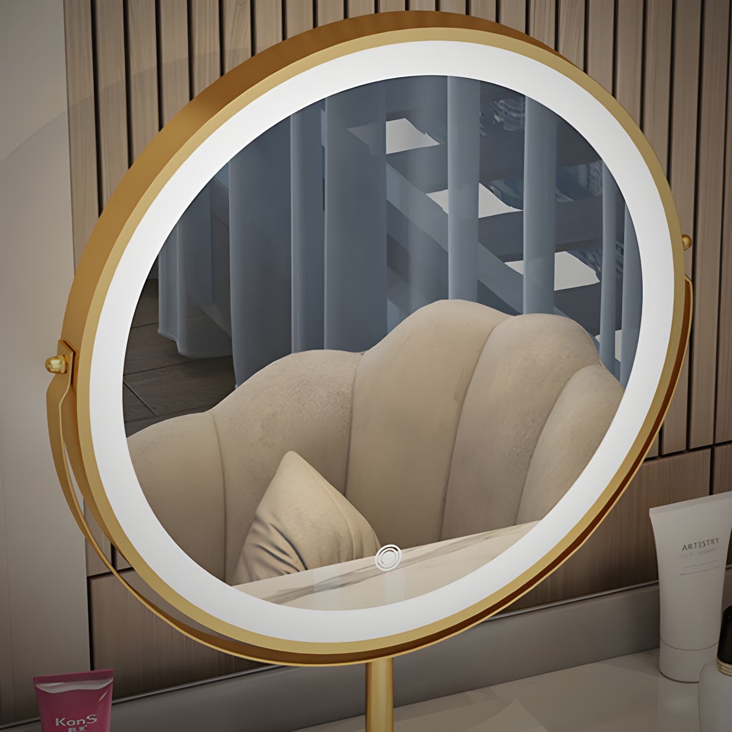 Lighted Mirror Makeup Counter Bedroom Makeup Vanity Desk Table with Drawer thumbnail 10