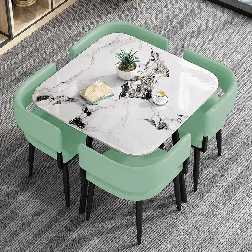 Circular Dining Table Set with a Slate Tabletop in White/Gray/Coal, Back and Cushion Chair for Dining Table for 4 in a Simple Style thumbnail 9