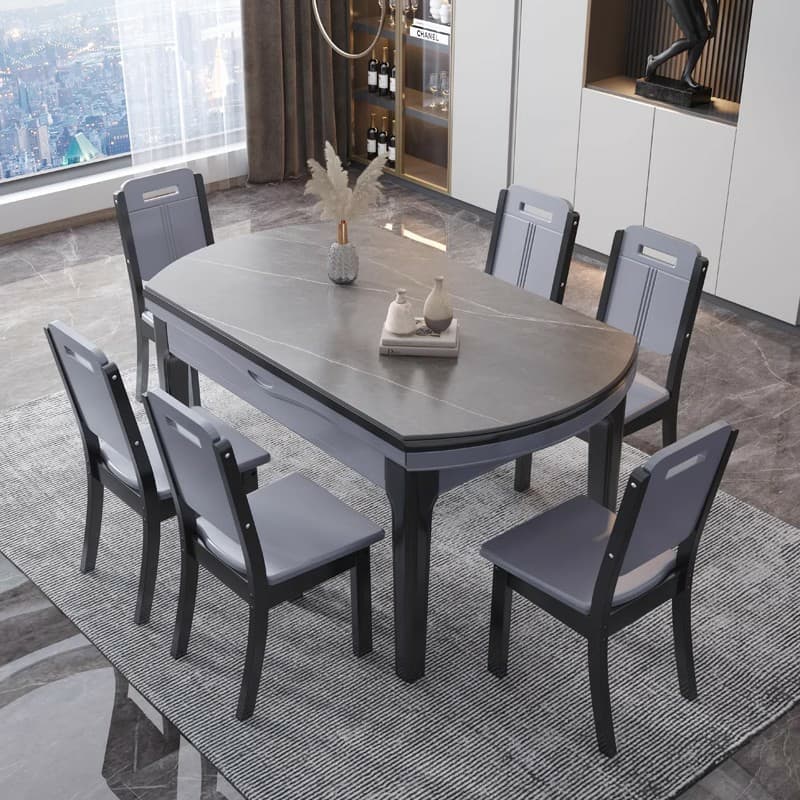 Stone Top Extendable Dining Set with Wood Legs Chairs for Home thumbnail 3