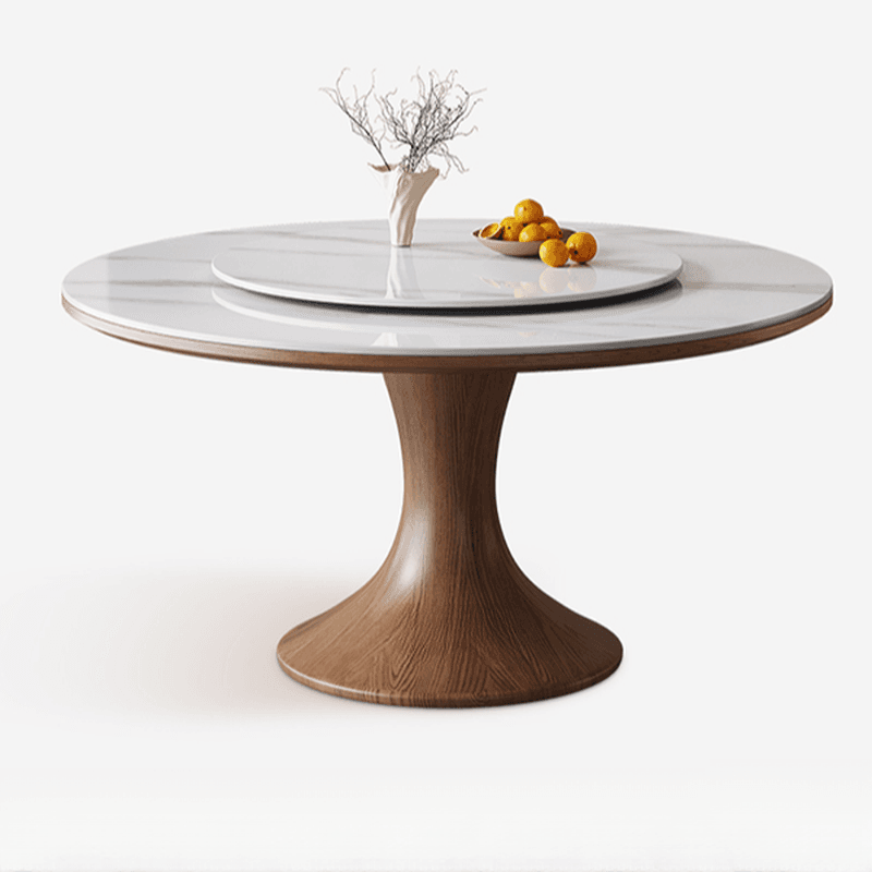 Dining Table Set with Rounded Stump Base, Fixed Table, Padded Chair, Back, 5-piece in White thumbnail 3