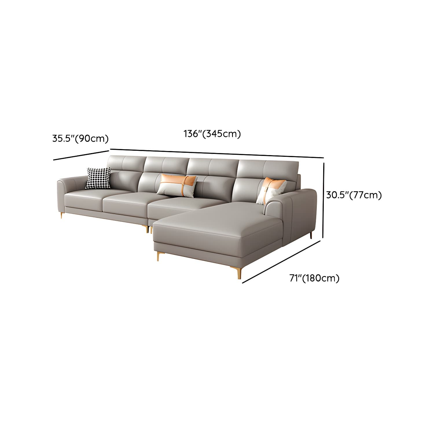 Modern Gray Faux Leather Sectional Sofa with Pillow Top Arms and Wood Frame thumbnail 20