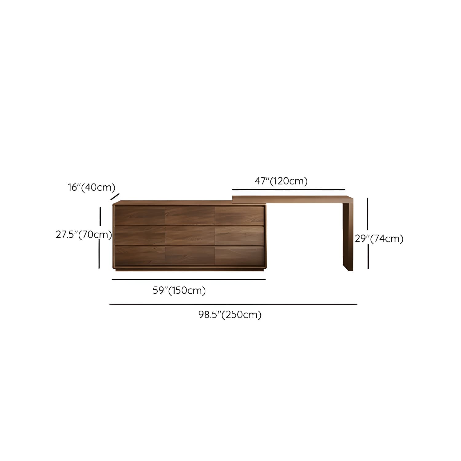 Modern Brown Wood Makeup Vanity with Drawers & Soft Close Drawer Glides thumbnail 14