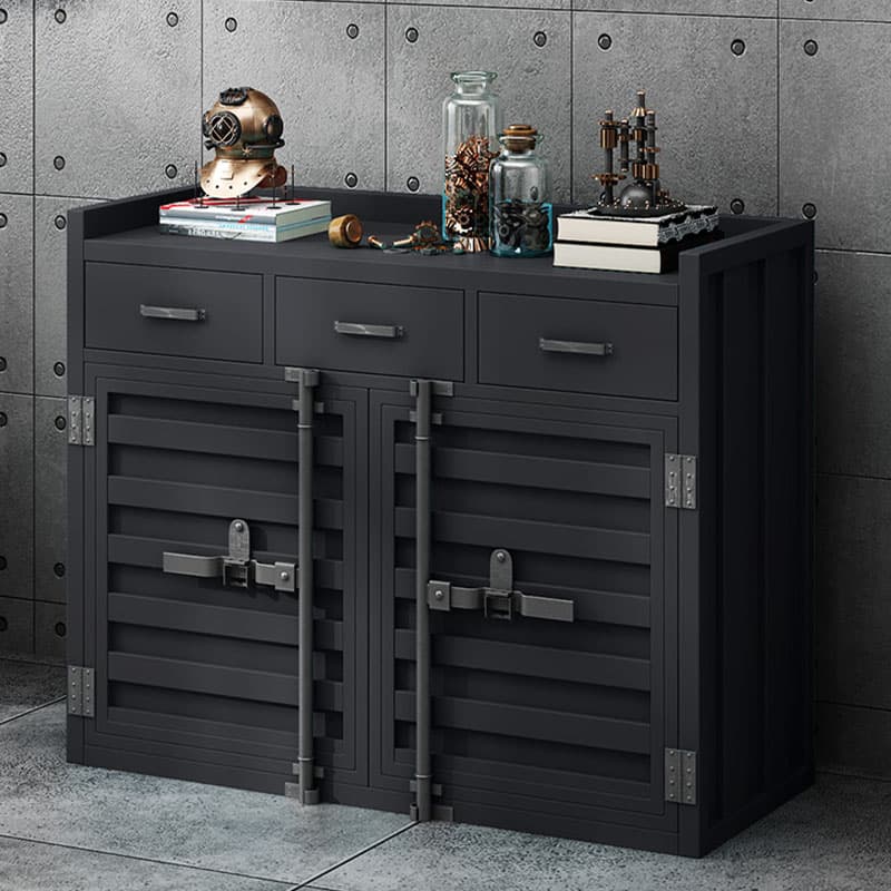 Metal Industrial Sideboard Credenza with Cabinet, Drawers, and Shelves - 40cm Width, 90cm Height thumbnail 7