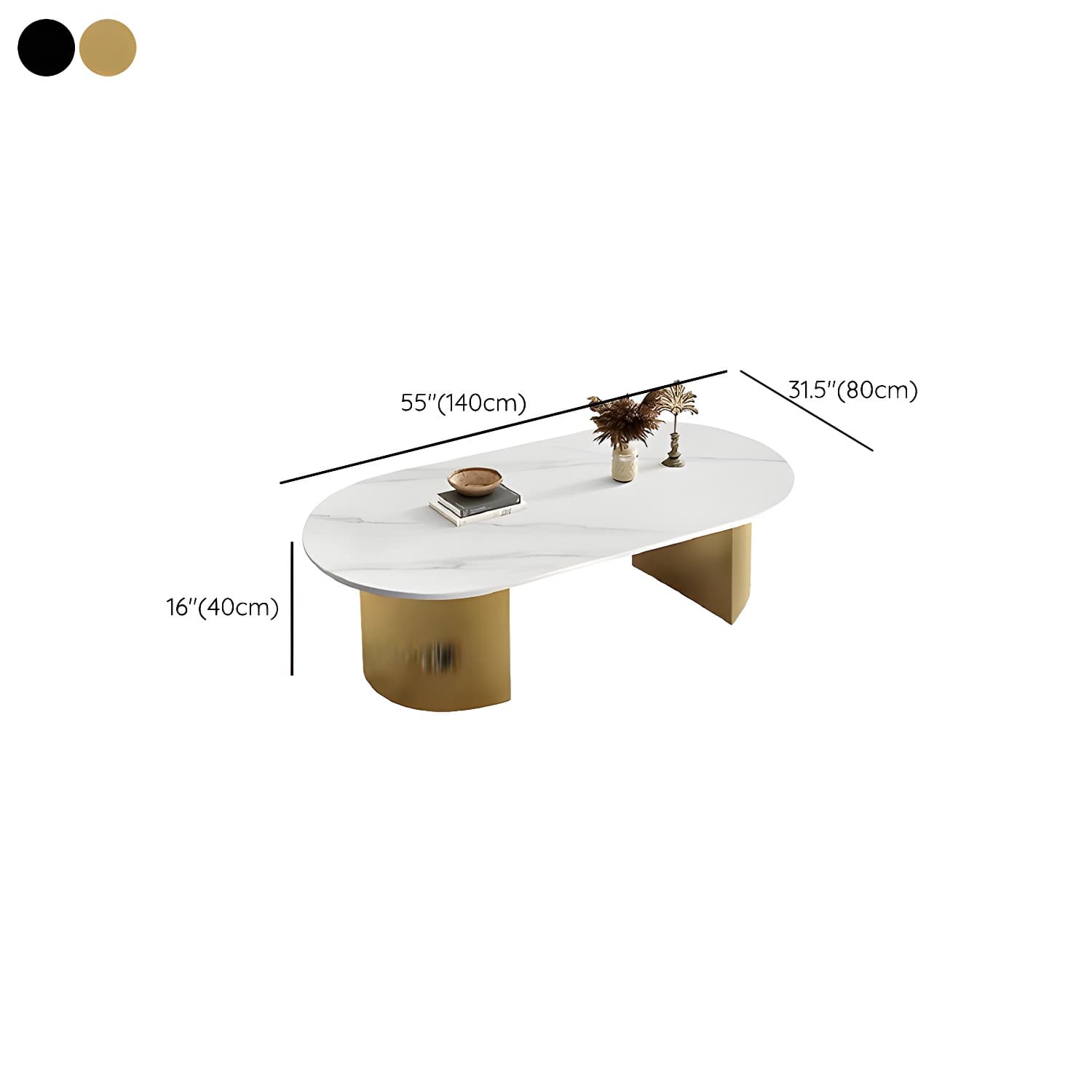 Modern Oval Stone Coffee Table with Double Pedestal Base for Living Room thumbnail 12