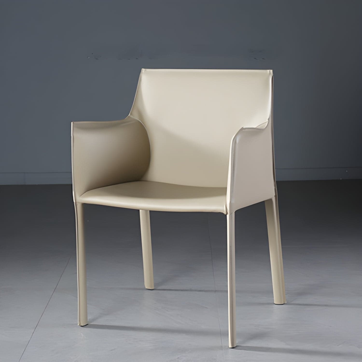 Designer Style Home Saddle Leather Arm Chair Matte Finish Solid Back Single Dining Chair thumbnail 6
