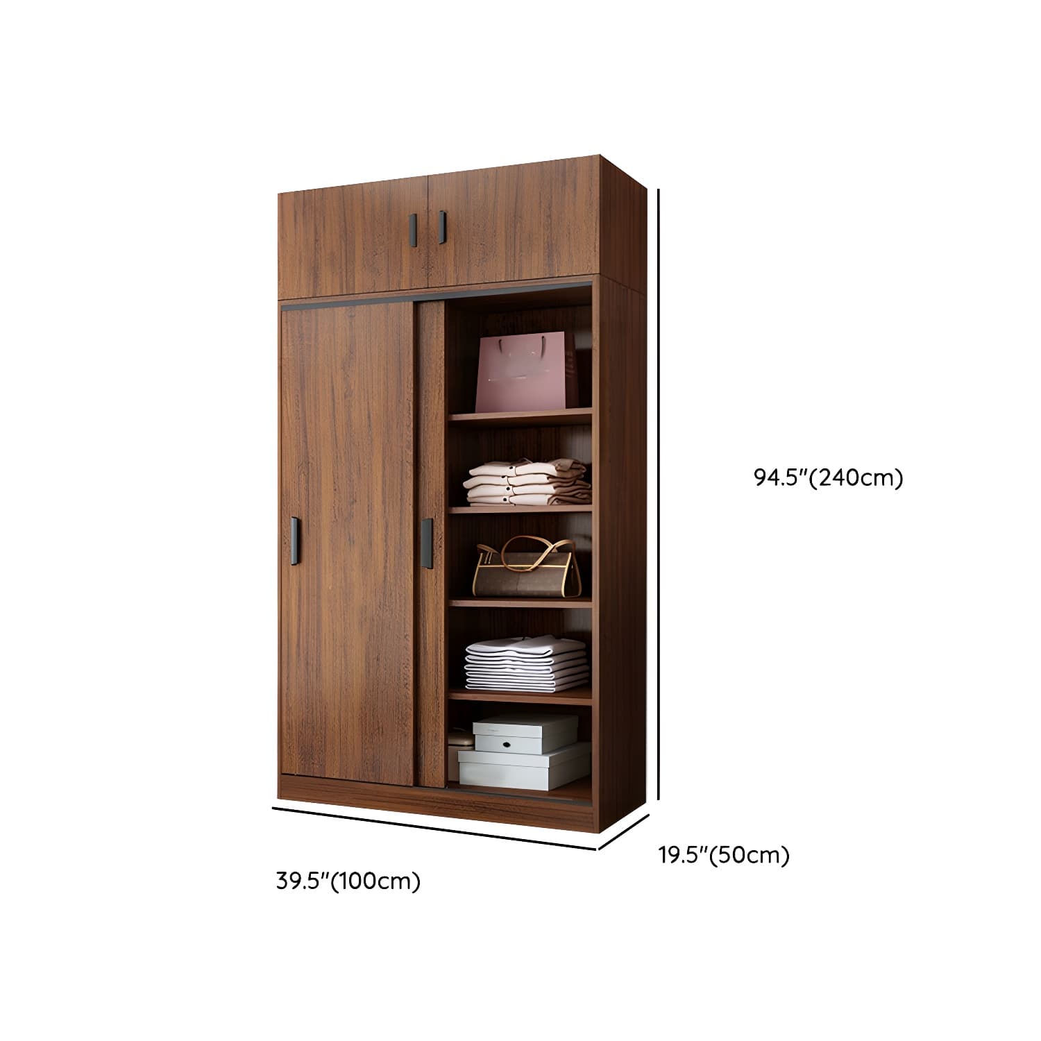 Contemporary Brown Wood Wardrobe Armoire with Clothing Rod & Shelves thumbnail 17
