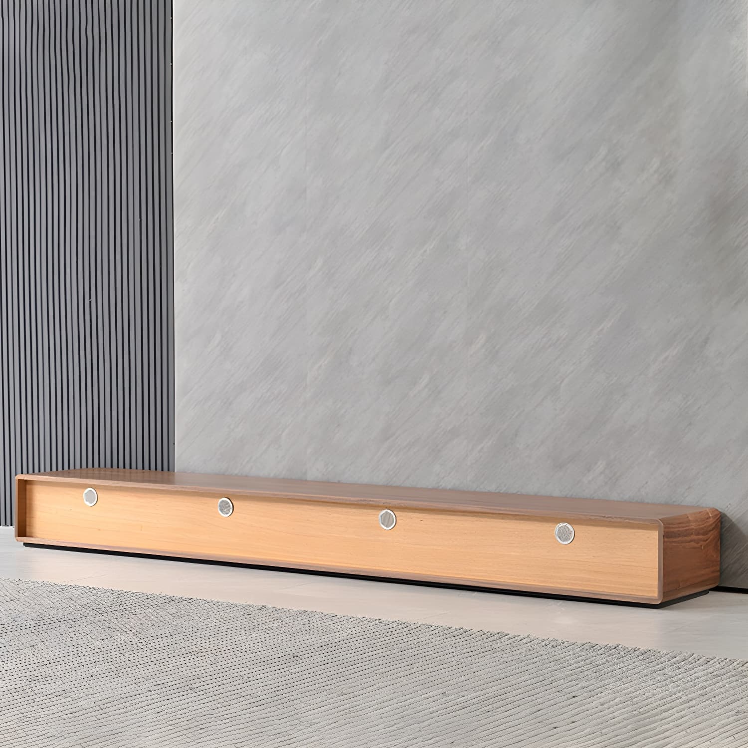 Contemporary Wood Media Console TV Stand in Natural with Drawers thumbnail 10