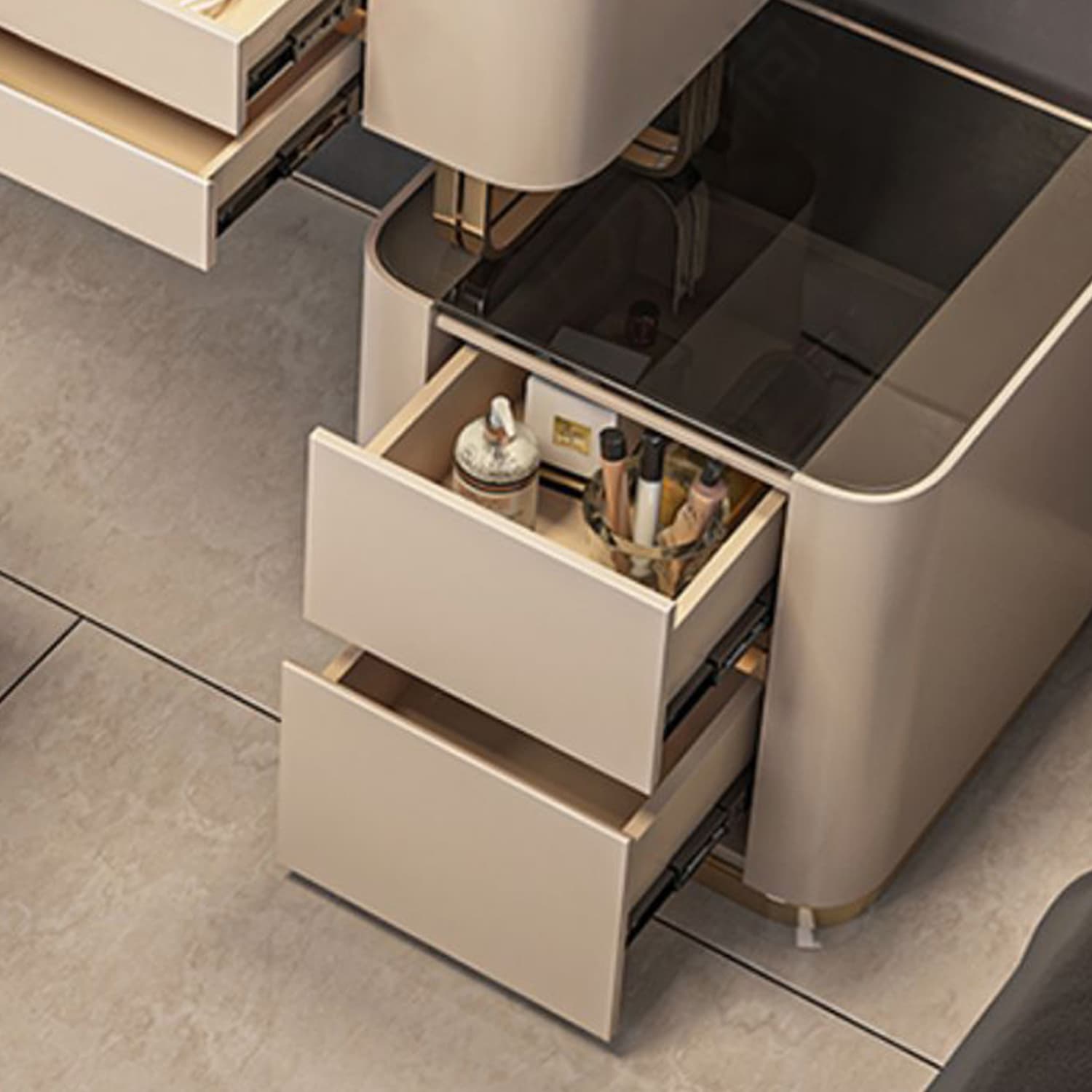 Luxurious Wood and Metal Make-up Vanity 5 Drawers & Lighted Mirror Dressing Table thumbnail 7