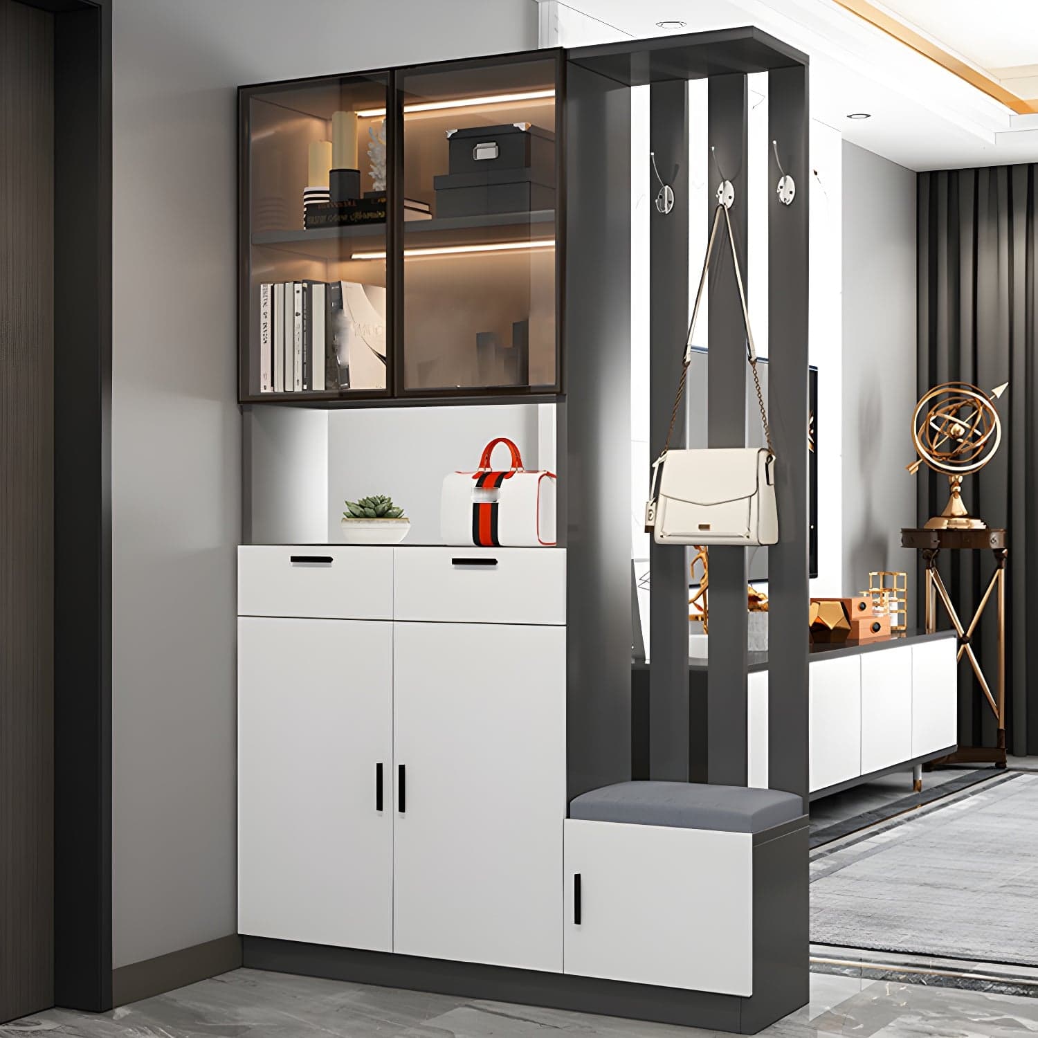 Contemporary Rectangle Wooden 11.81" Wide Accent Cabinet with Drawer thumbnail 3