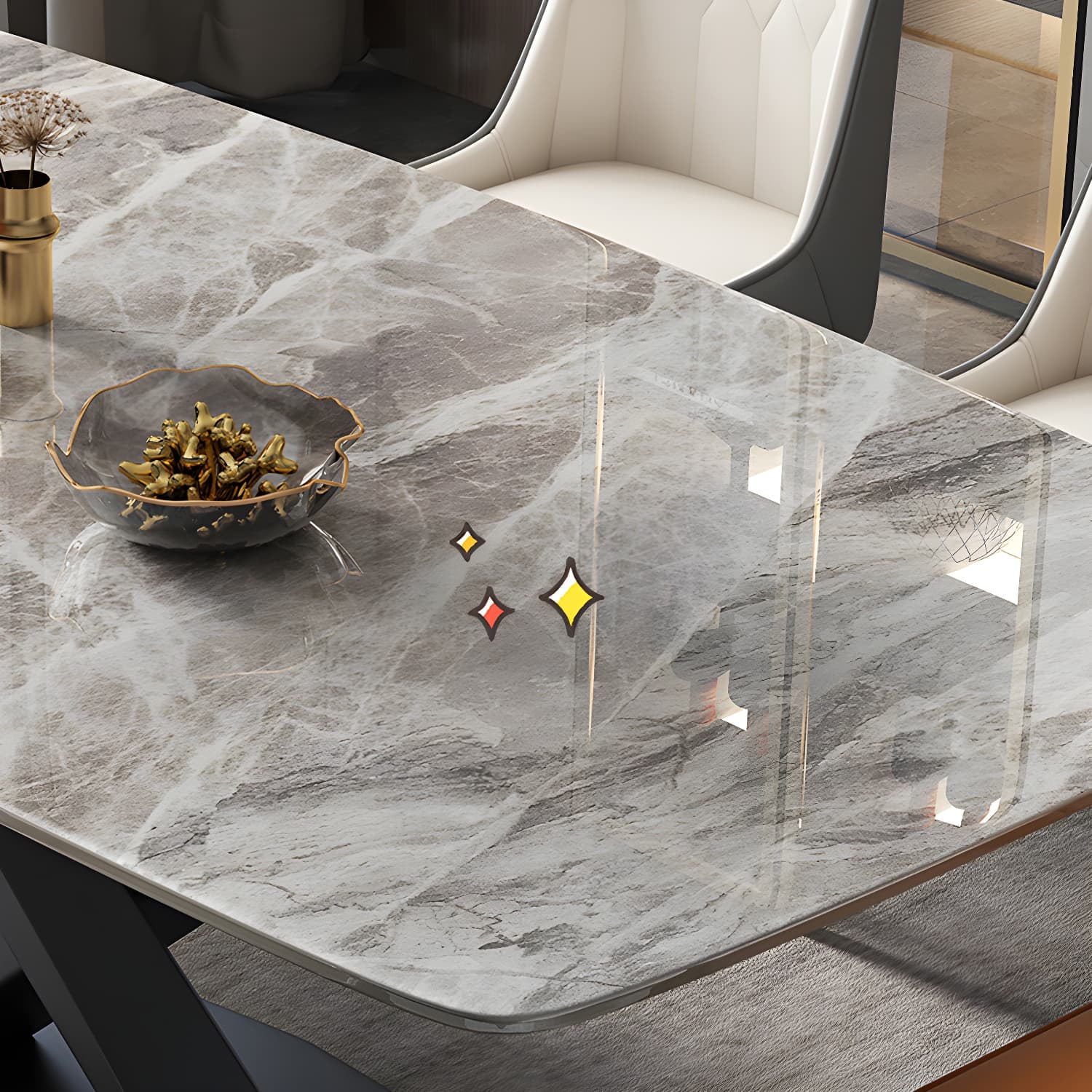 Modern 5/7-Piece Dining Set with Upholstered Chairs in Beige and Slate Table Top thumbnail 8
